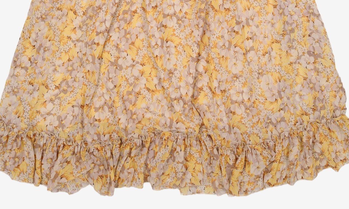 룩캐스트(LOOKAST) YELLOW PRINTING RUFFLE LONG DRESS FREE