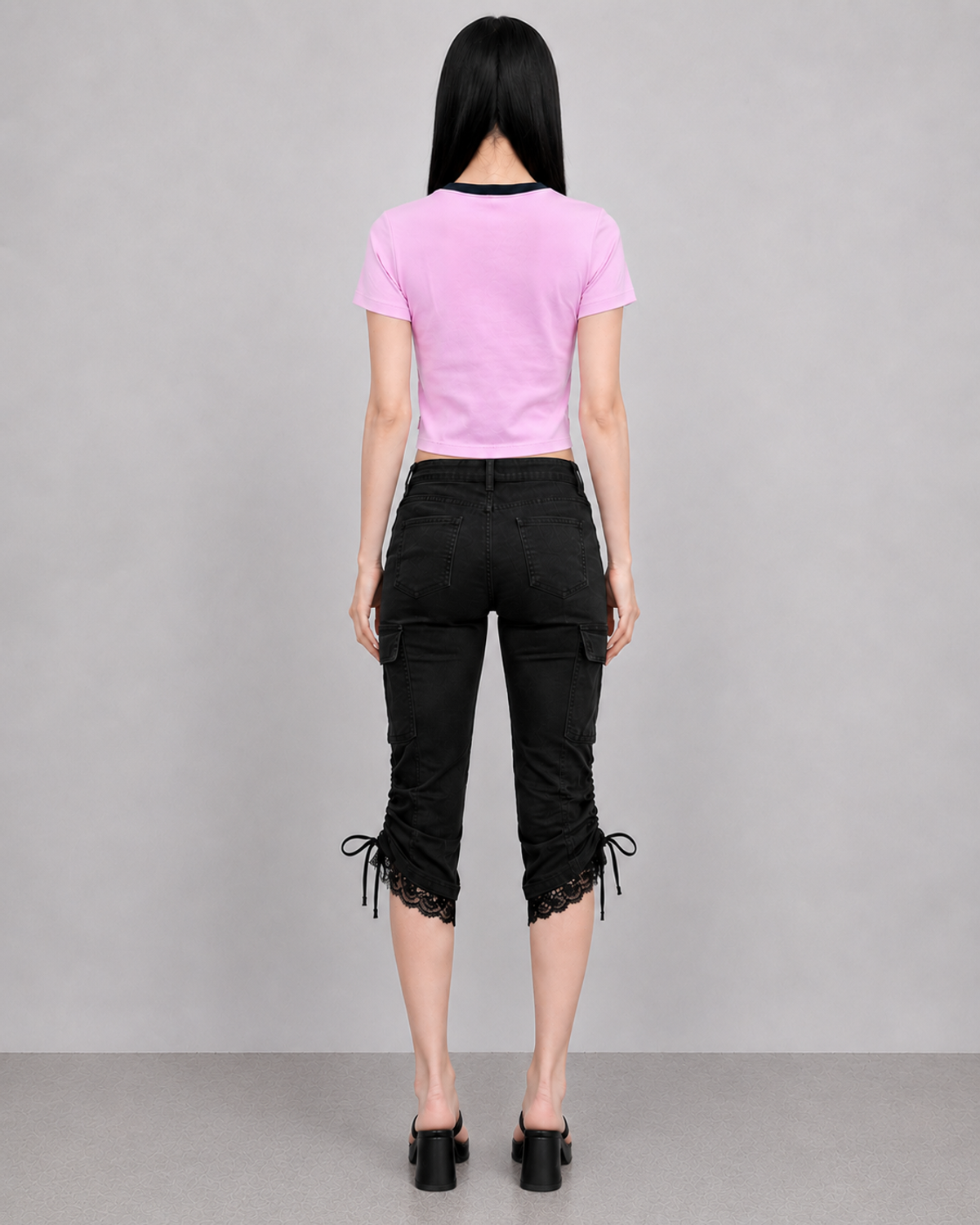 에이던엠(ADERNM) CONTRAST NECK CROP T-SHIRTS (PINK)