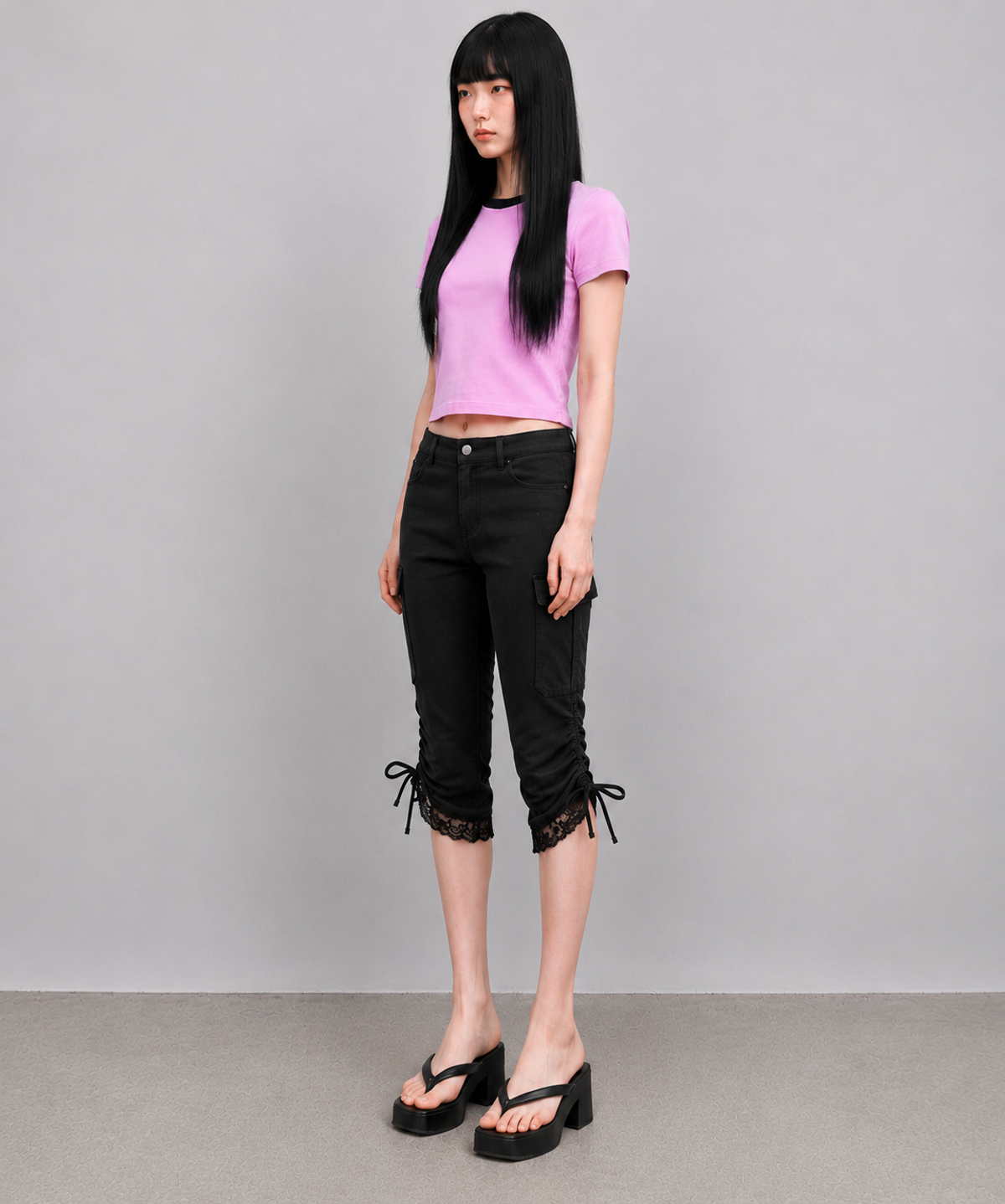 에이던엠(ADERNM) CONTRAST NECK CROP T-SHIRTS (PINK)