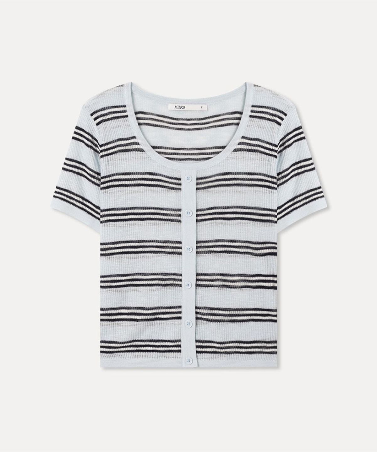 미쏘(MIXXO) 스트라이프 반팔 가디건_MIWCKG91AS