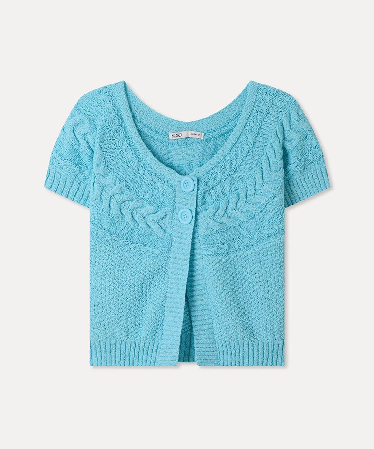 미쏘(MIXXO) 버튼형 반팔 가디건_MIWCKG909T