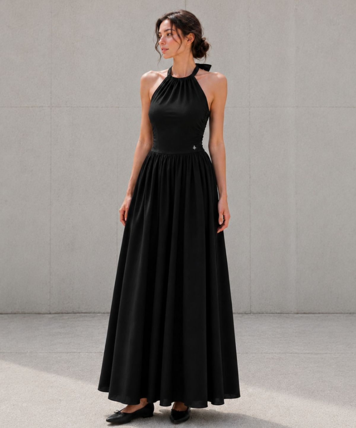 블랙크러쉬(BLACRUSH) Halterneck Flared Long Dress / 블랙