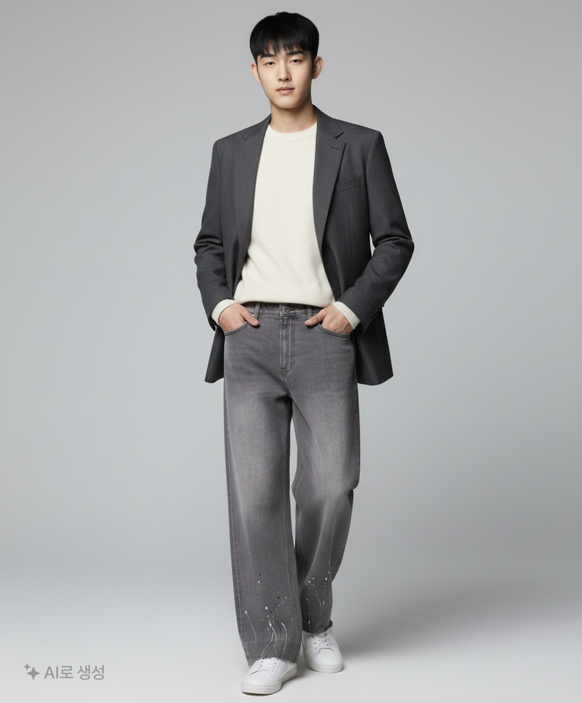 메종미네드(MAISON MINED) PAINTING CROPPED WIDE DENIM GREY 50