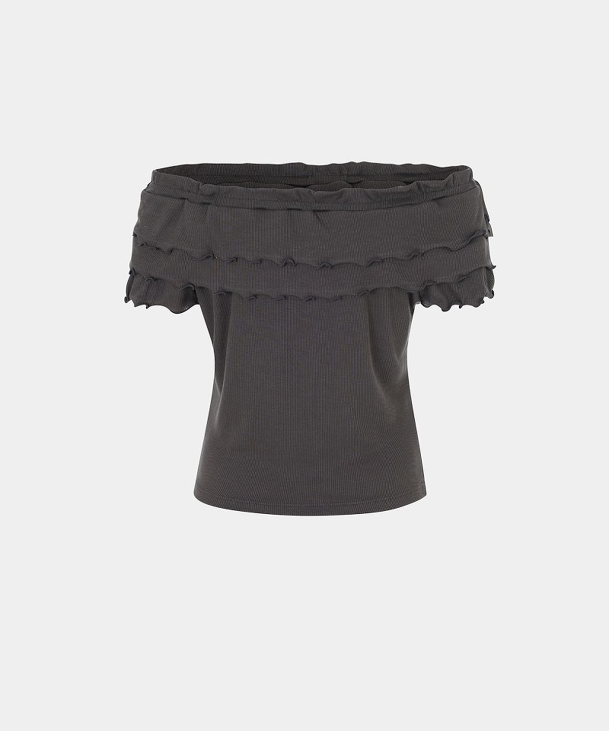 루펀(LOOFUN) Floral Tencel Ruffle Tee / 플로랄 텐셀 러플 티 [Charcoal]