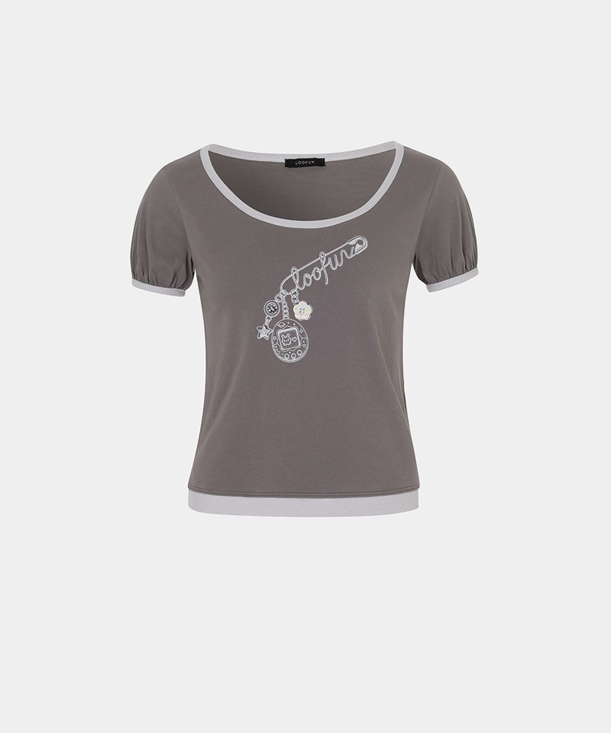 루펀(LOOFUN) Button Tamagotchi Tee / 버튼 다마고치 티 [Charcoal]