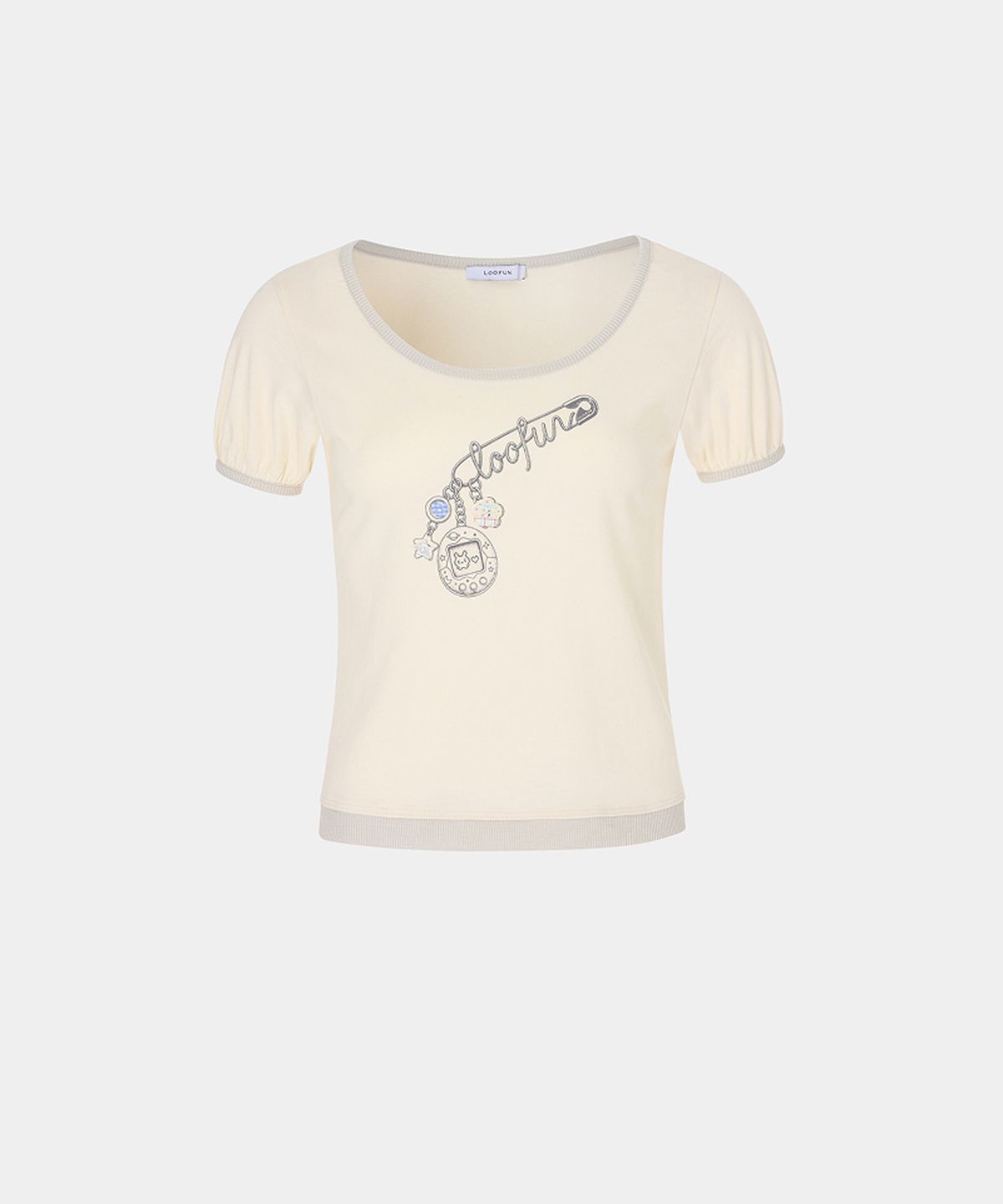 루펀(LOOFUN) Button Tamagotchi Tee / 버튼 다마고치 티 [Cream]