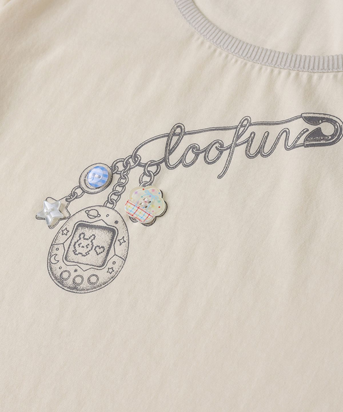 루펀(LOOFUN) Button Tamagotchi Tee / 버튼 다마고치 티 [Cream]