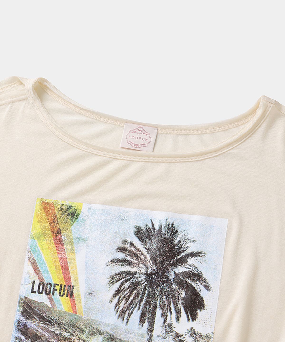 루펀(LOOFUN) Tropical Off-shoulder Tee / 트로피칼 오프숄더 티 [Cream]