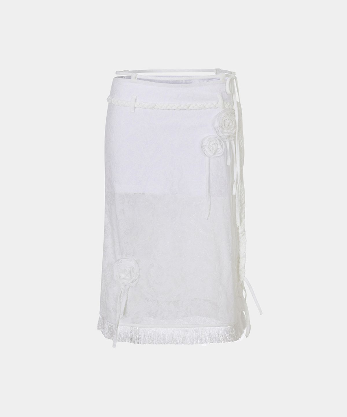 루펀(LOOFUN) Corsage Fringe Skirt / 코사지 프린지 스커트 [White]