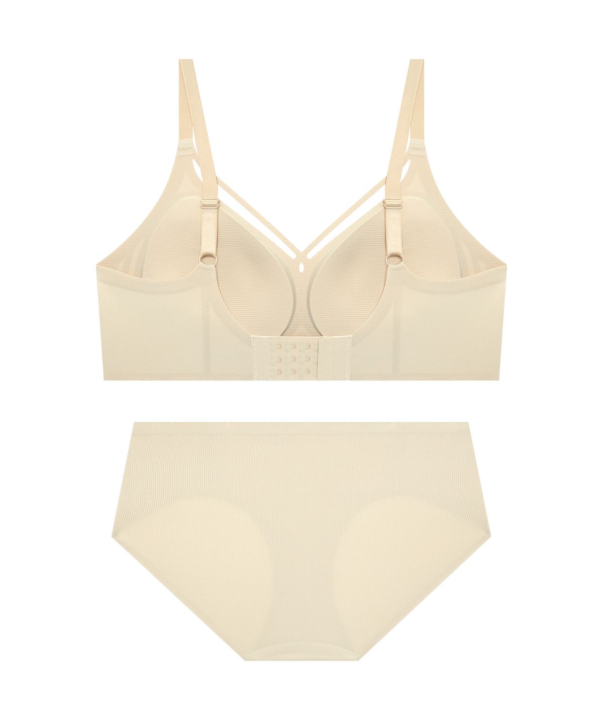 코데즈컴바인 이너웨어(CODES COMBINE INNERWEAR) 골지 스트랩 볼륨 심리스 노와이어 브라 팬티 세트_스킨