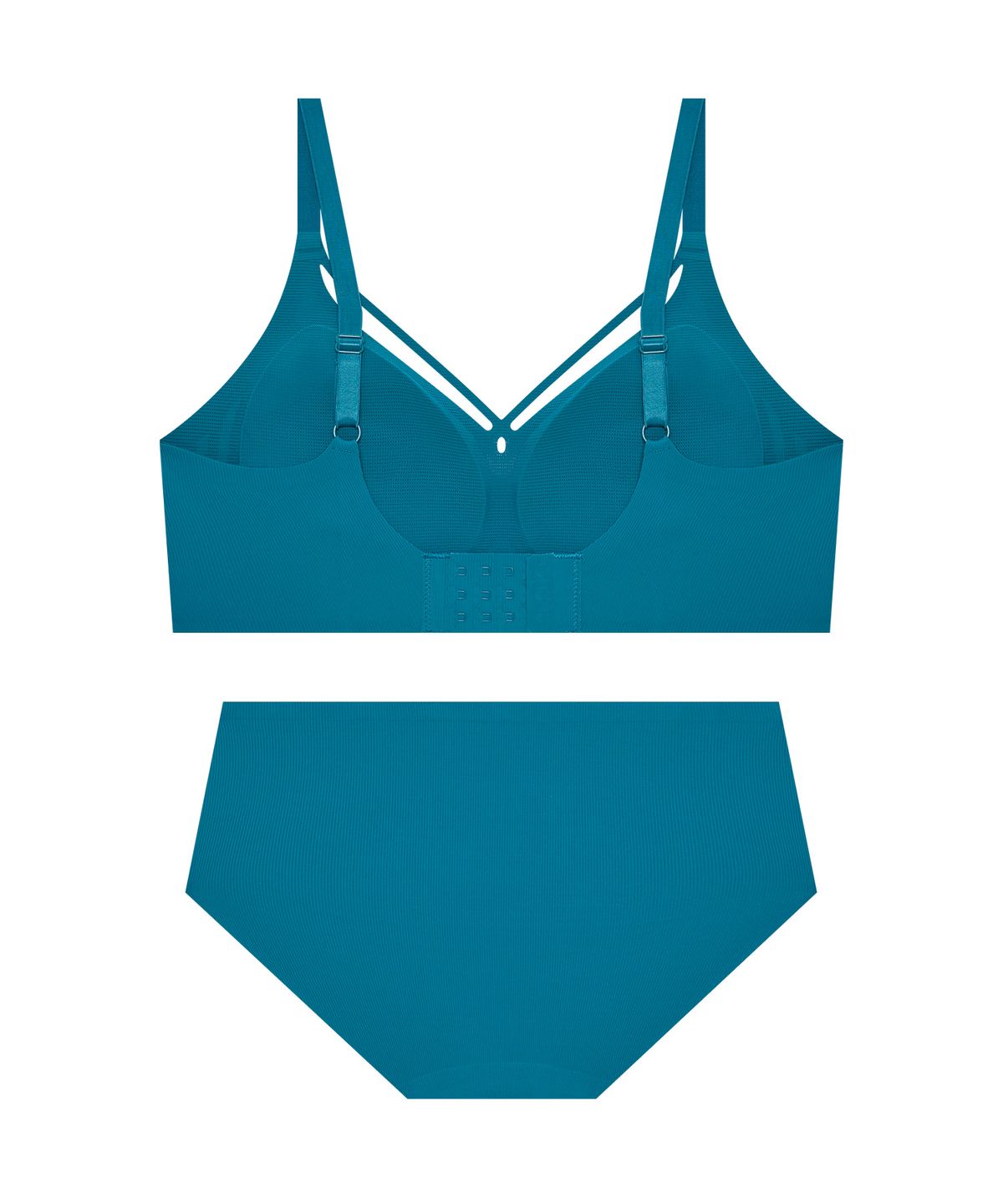 코데즈컴바인 이너웨어(CODES COMBINE INNERWEAR) 골지 스트랩 볼륨 심리스 노와이어 브라 팬티 세트_터키블루