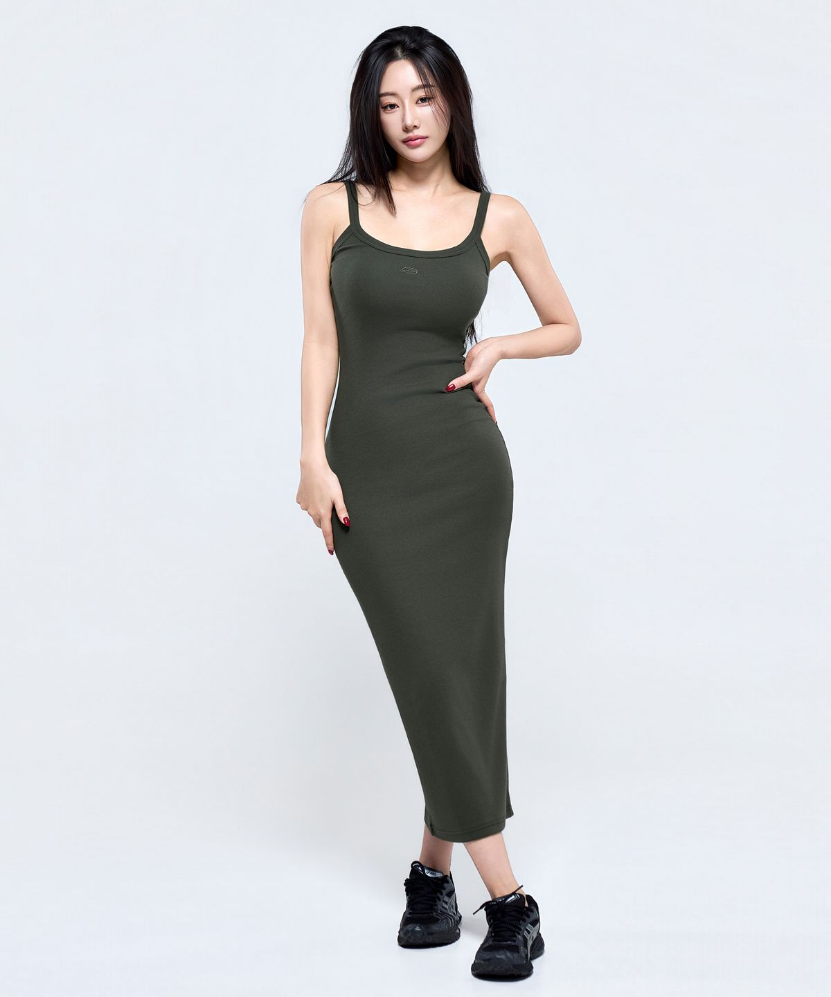 피지컬가먼츠(PHYSICAL GARMENTS) P5072 심볼 골지 롱 원피스 [차콜]