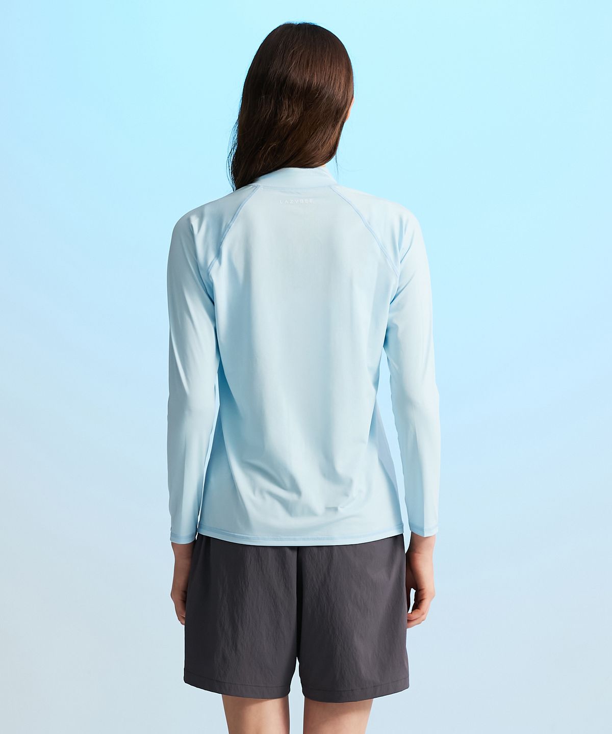 레이지비(LAZYBEE) [SET] 에센셜 루즈핏 긴팔 집업 래쉬가드 + 수영복 반바지 세트 W 스카이블루
