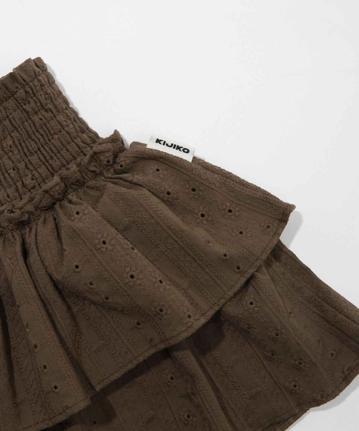 키지코(KIJIKO) ke703. Punching Frill Mini Skirt Brown