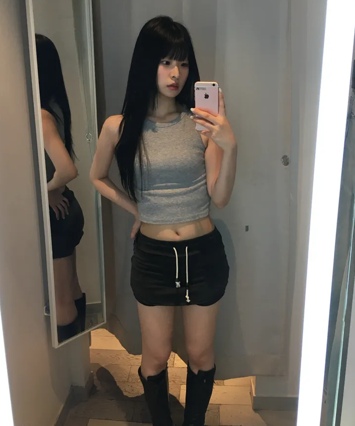키지코(KIJIKO) ke704. Damage Mini Skirt Pants Charcoal