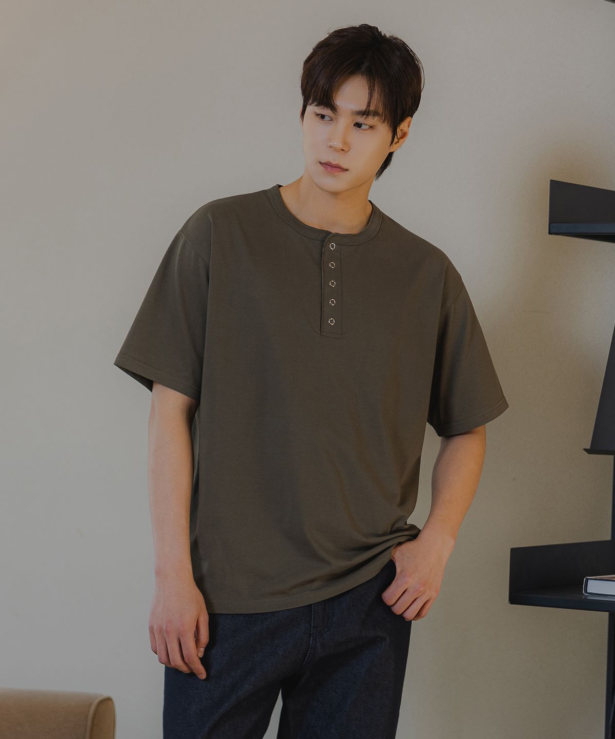 바켄(BAKKEN) [MEN] 베이직 5버튼 헨리넥 반팔티셔츠 BK4221 (3COLOR)