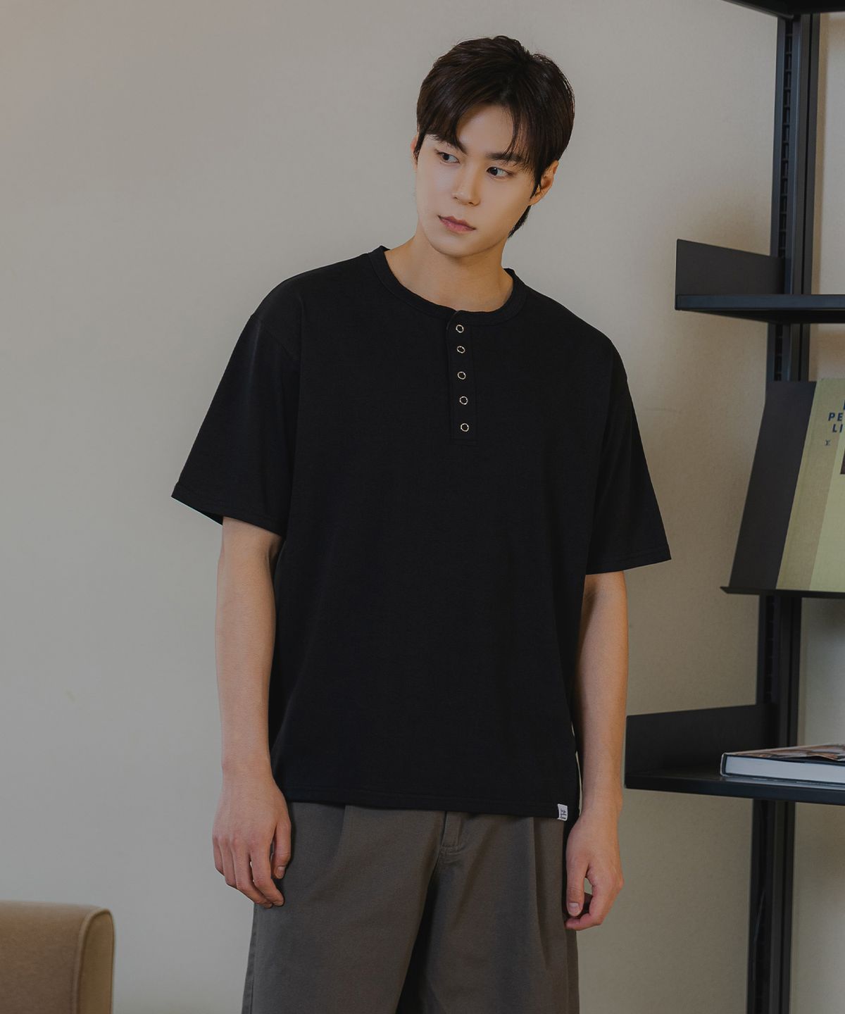 바켄(BAKKEN) [MEN] 베이직 5버튼 헨리넥 반팔티셔츠 BK4221 (3COLOR)