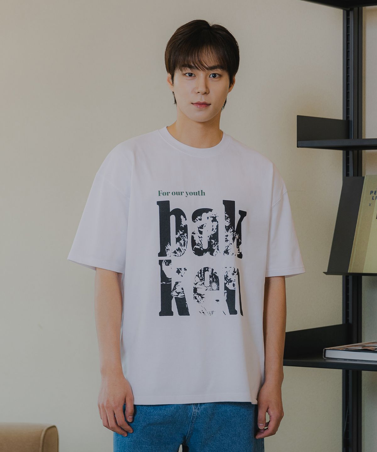 바켄(BAKKEN) [MEN] 그런지 플라워 레터링 반팔티셔츠 BK3961 (2COLOR)