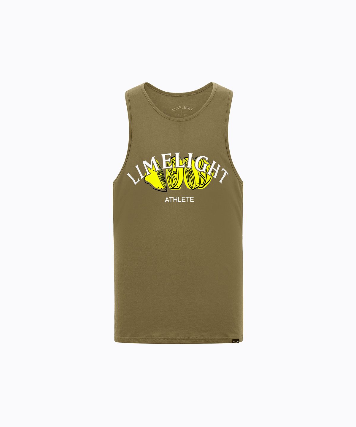 라임라잇 어패럴(LIMELIGHT APPAREL) 아치 로고 라임 슬리브리스 (카키/화이트)