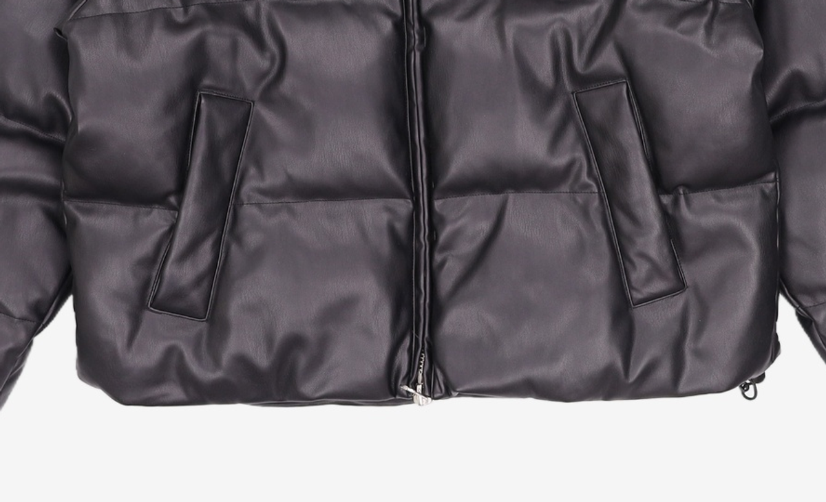 그루브라임(GROOVE RHYME) LEATHER SHORT DOWN PADDING (BLACK) [LRSWCUW914M] S