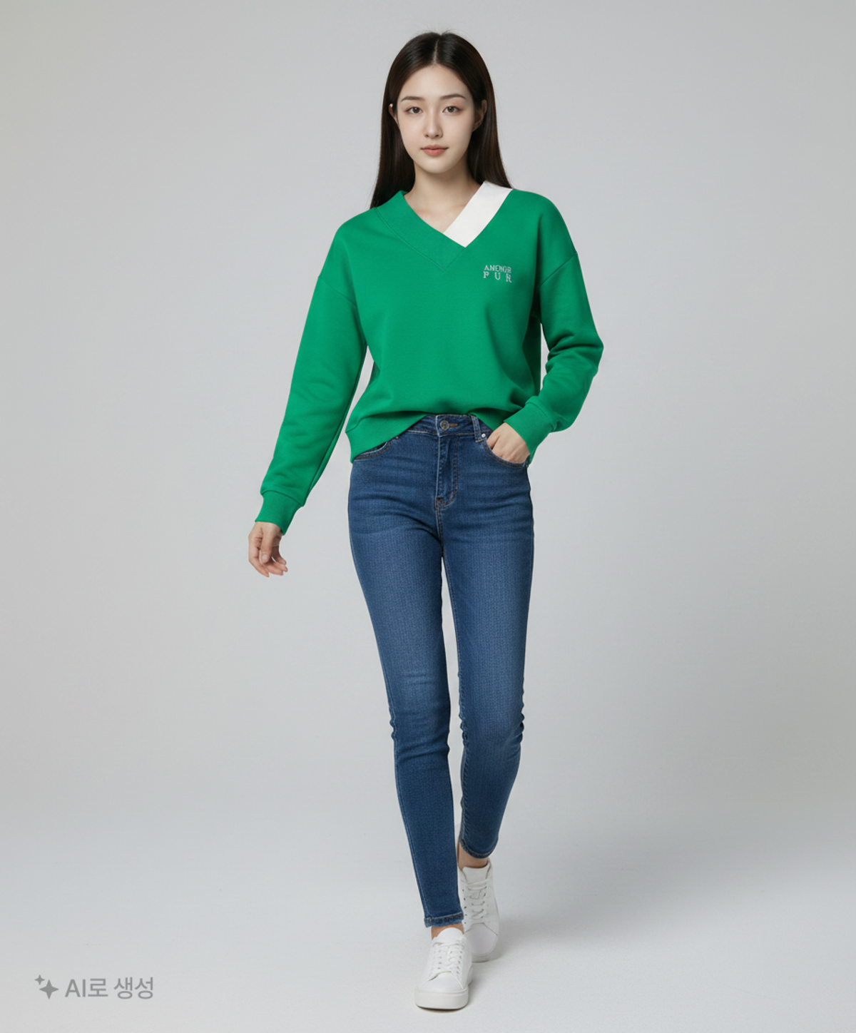엽페(YUPPE) color neck T-shirts_green FREE