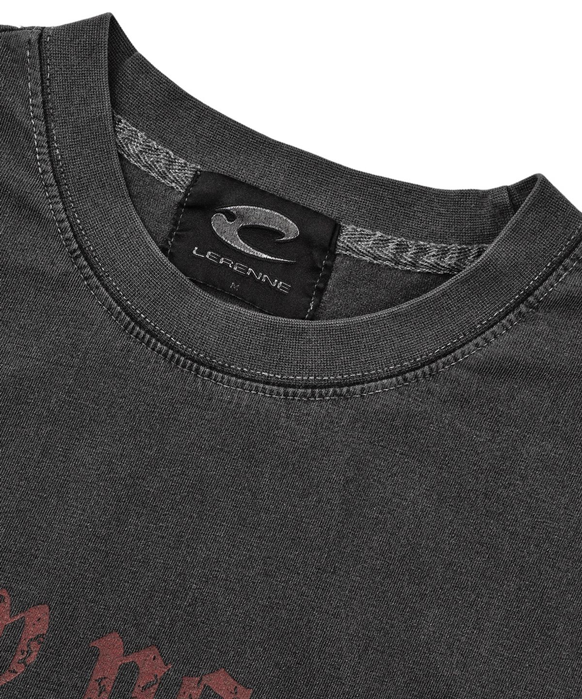 르렌느(LERENNE) Three Cross Crop T-Shirt - Charcoal