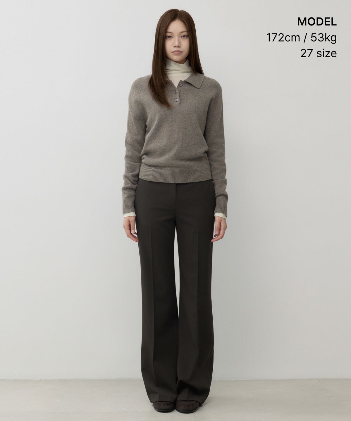 무신사 스탠다드 우먼(MUSINSA STANDARD WOMAN) 우먼즈 헤비웨이트 속기모 플레어 히든 밴딩 슬랙스 [다크 브라운]
