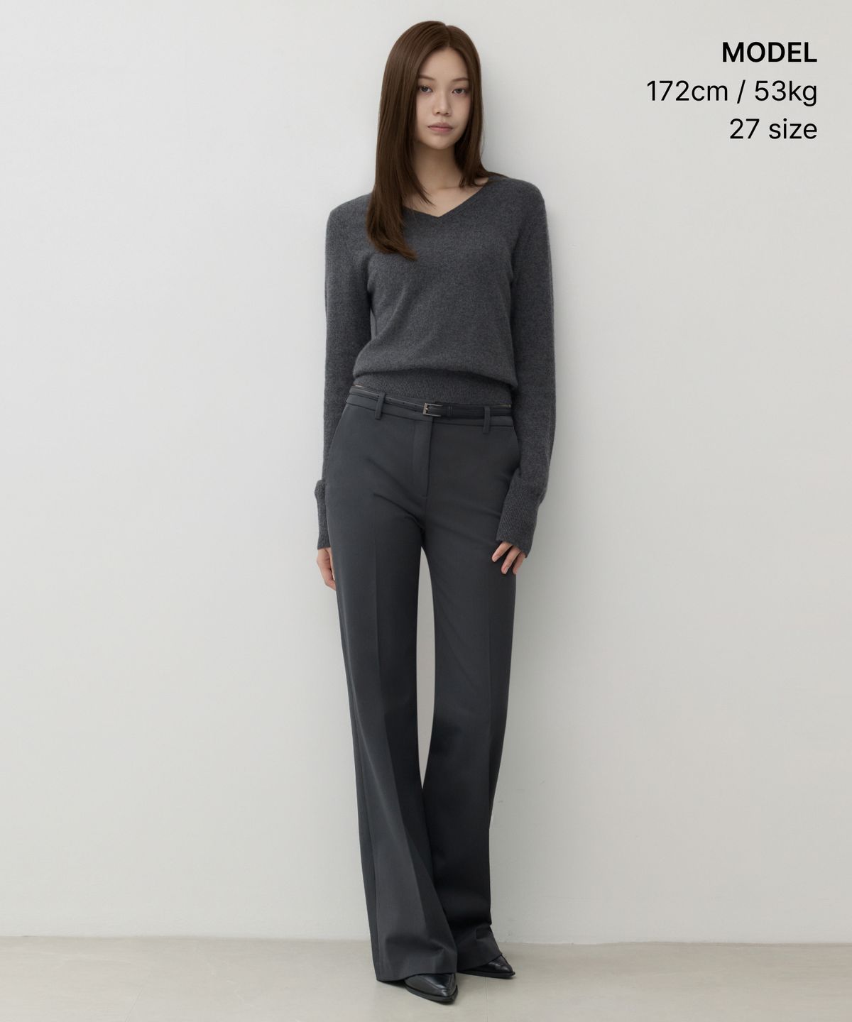 무신사 스탠다드 우먼(MUSINSA STANDARD WOMAN) 우먼즈 헤비웨이트 속기모 플레어 히든 밴딩 슬랙스 [그레이]