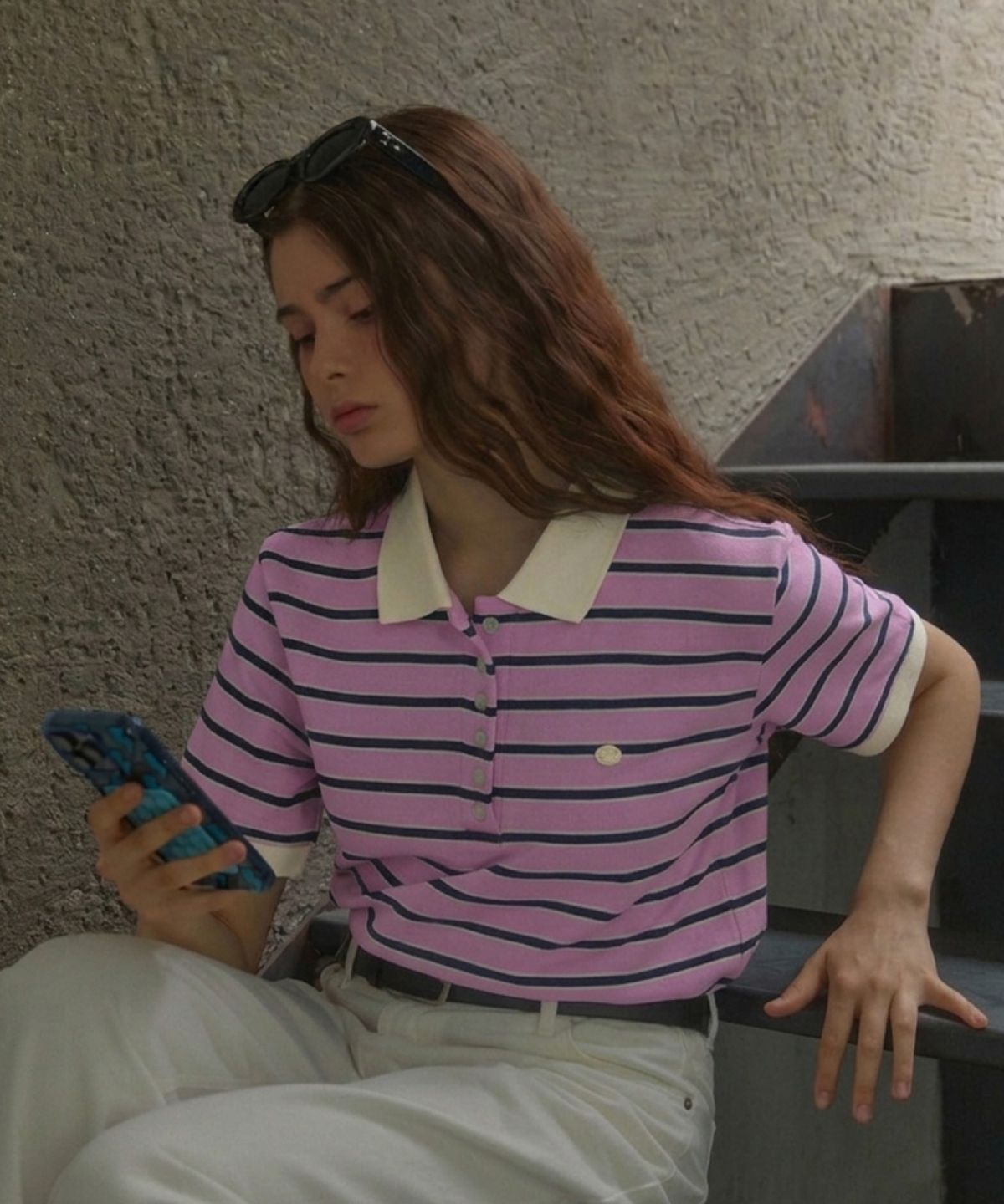 아노에틱(ANOETIC) ANC STRIPE RUGBY HALF T-SHIRT_LAVENDER