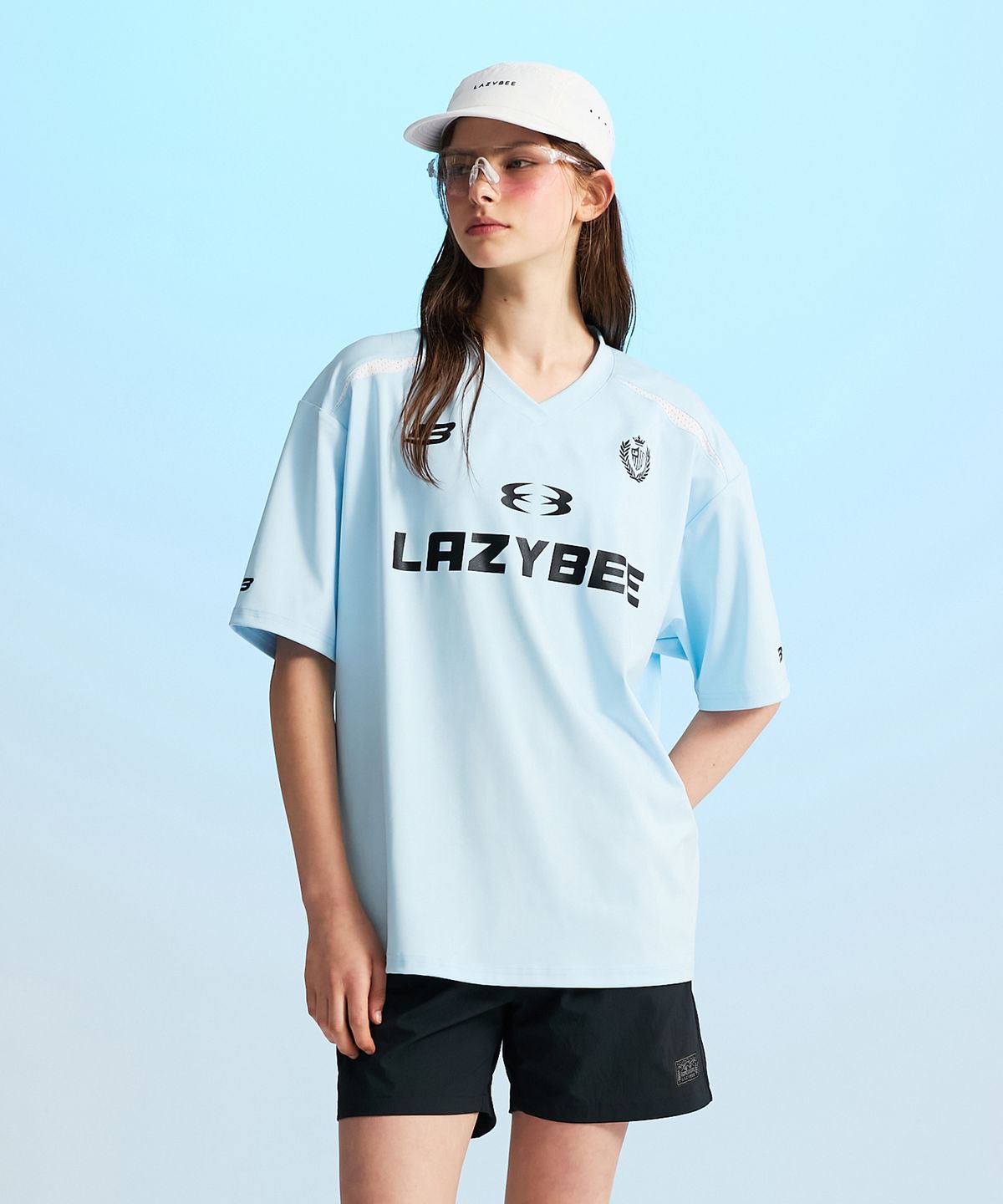 레이지비(LAZYBEE) [SET] 하이드로 메쉬 퍼포먼스 반팔 래쉬가드 + 스윔 쇼츠 세트 M 스카이블루