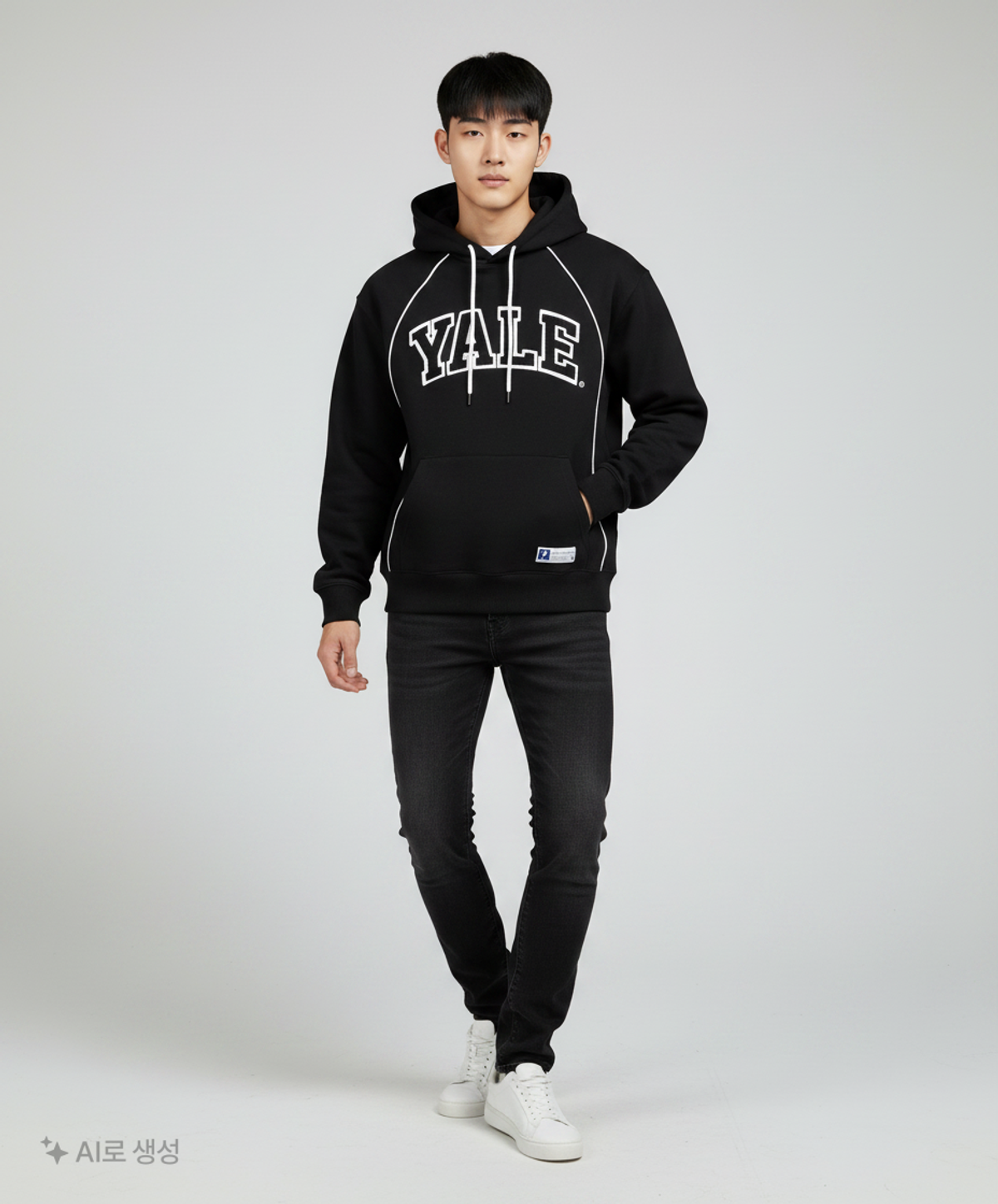 예일(YALE) 3 TONE BOUCLE ARCH PIPING HOODIE BLACK L
