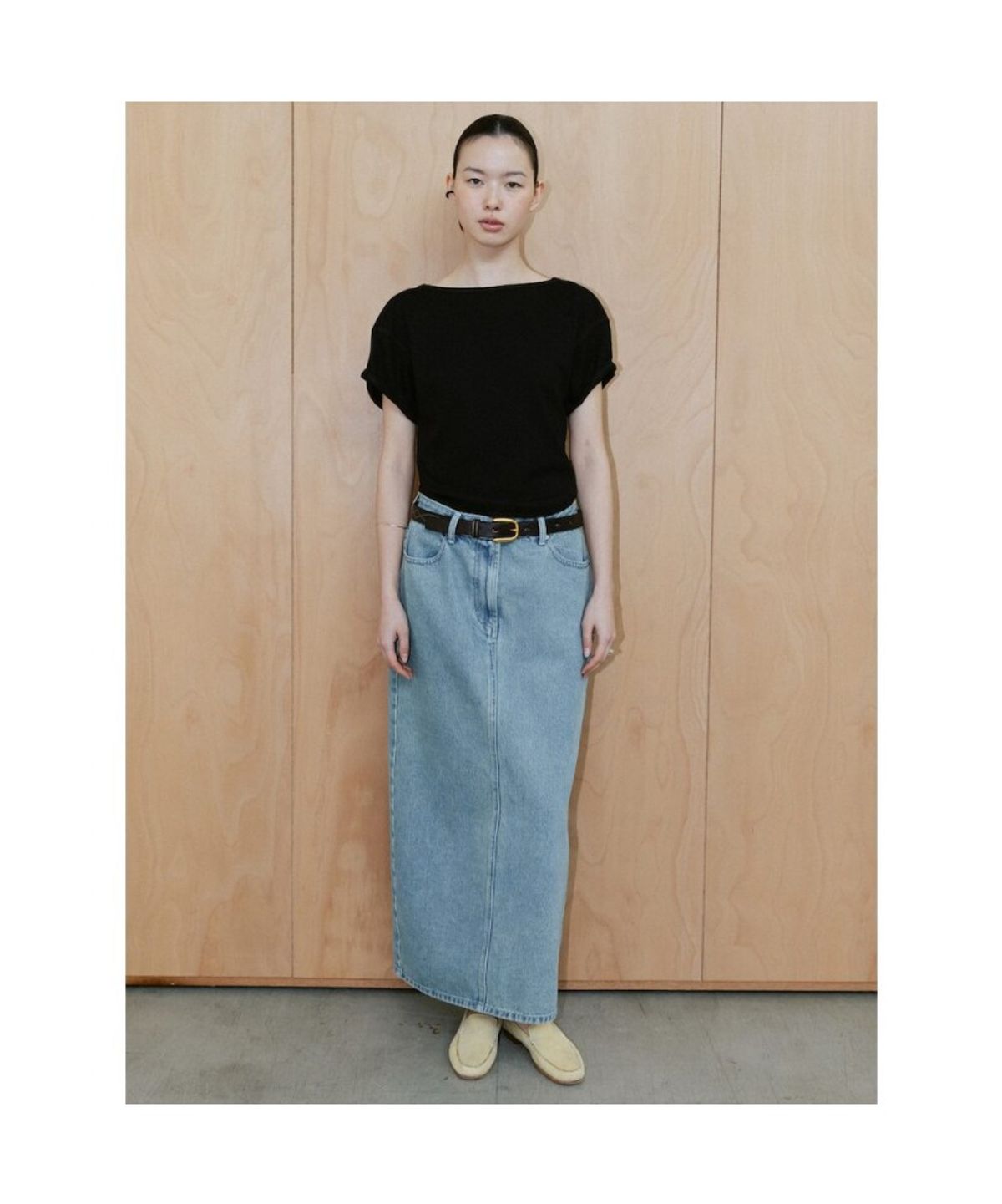 디애퍼처(THE APERTURE) 90s Waffle Half Sleeve Top  Black (TA6742A075)
