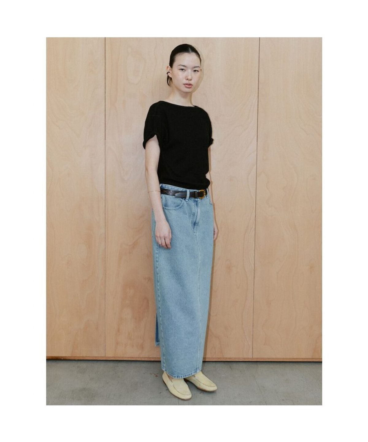 디애퍼처(THE APERTURE) 90s Waffle Half Sleeve Top  Black (TA6742A075)