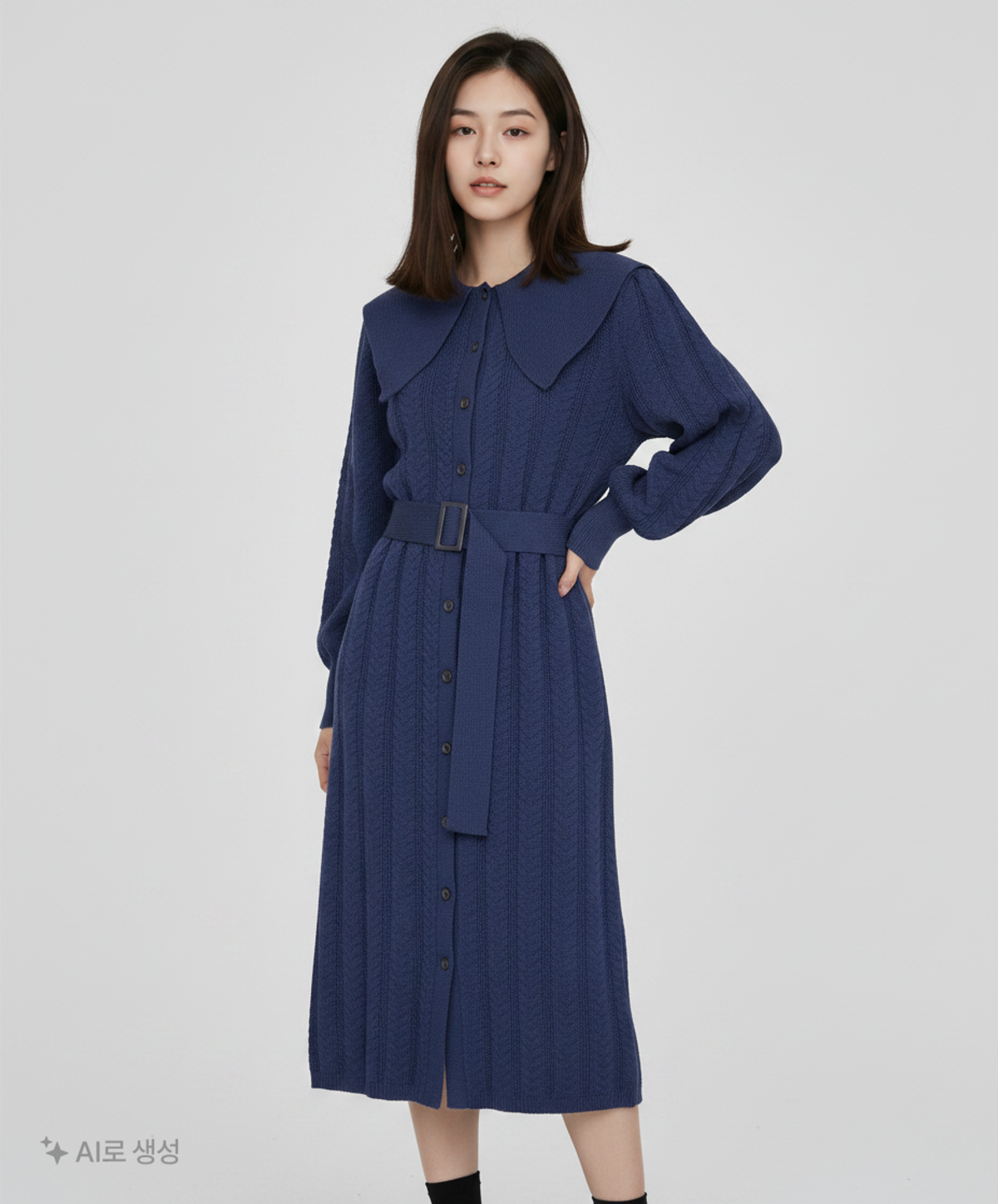 어몽(AMONG) A SCARF BELT KNIT DR_NAVY S