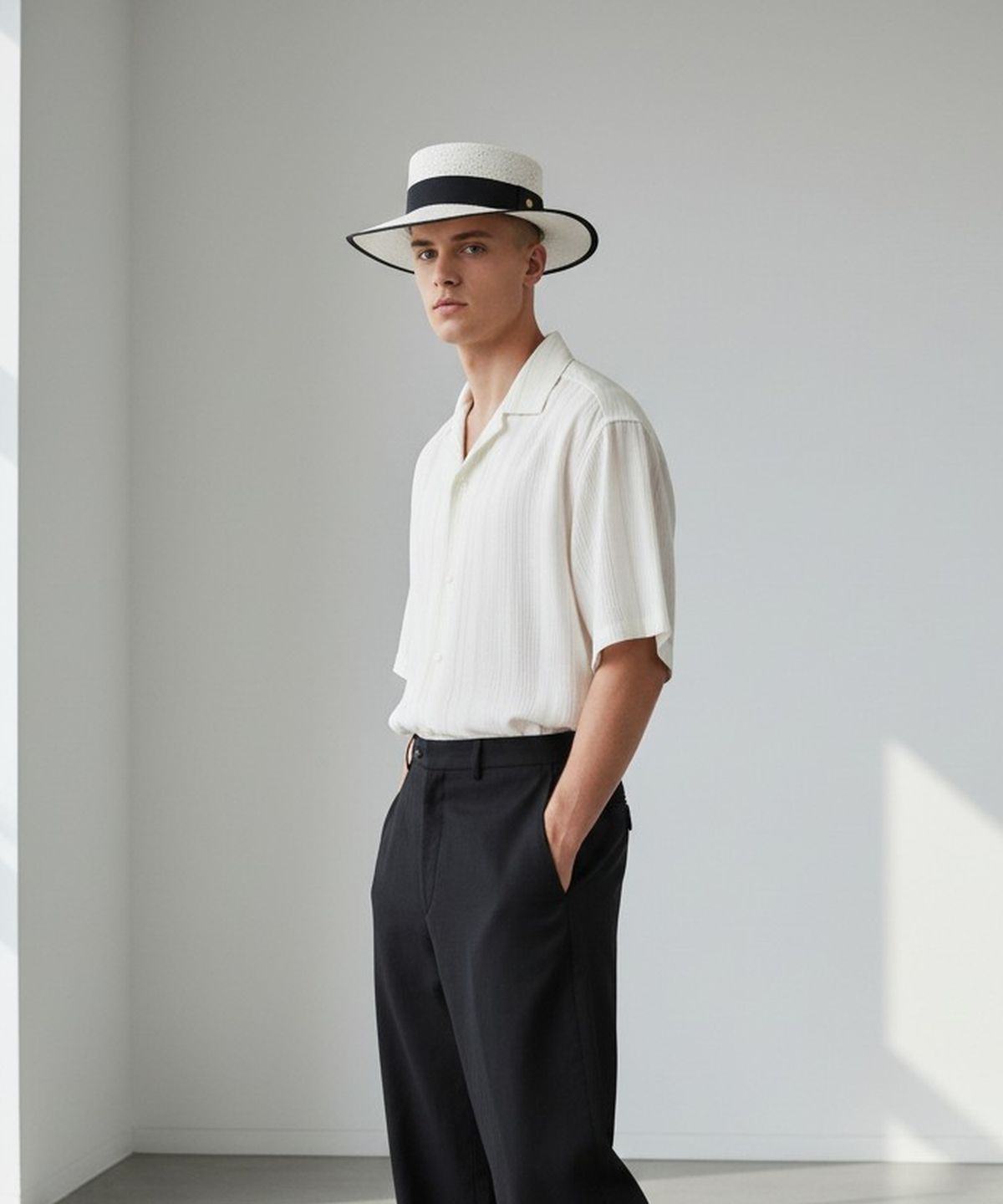 유니버셜 케미스트리(UNIVERSAL CHEMISTRY) Edge Taping White Long Panama Hat 파나마햇