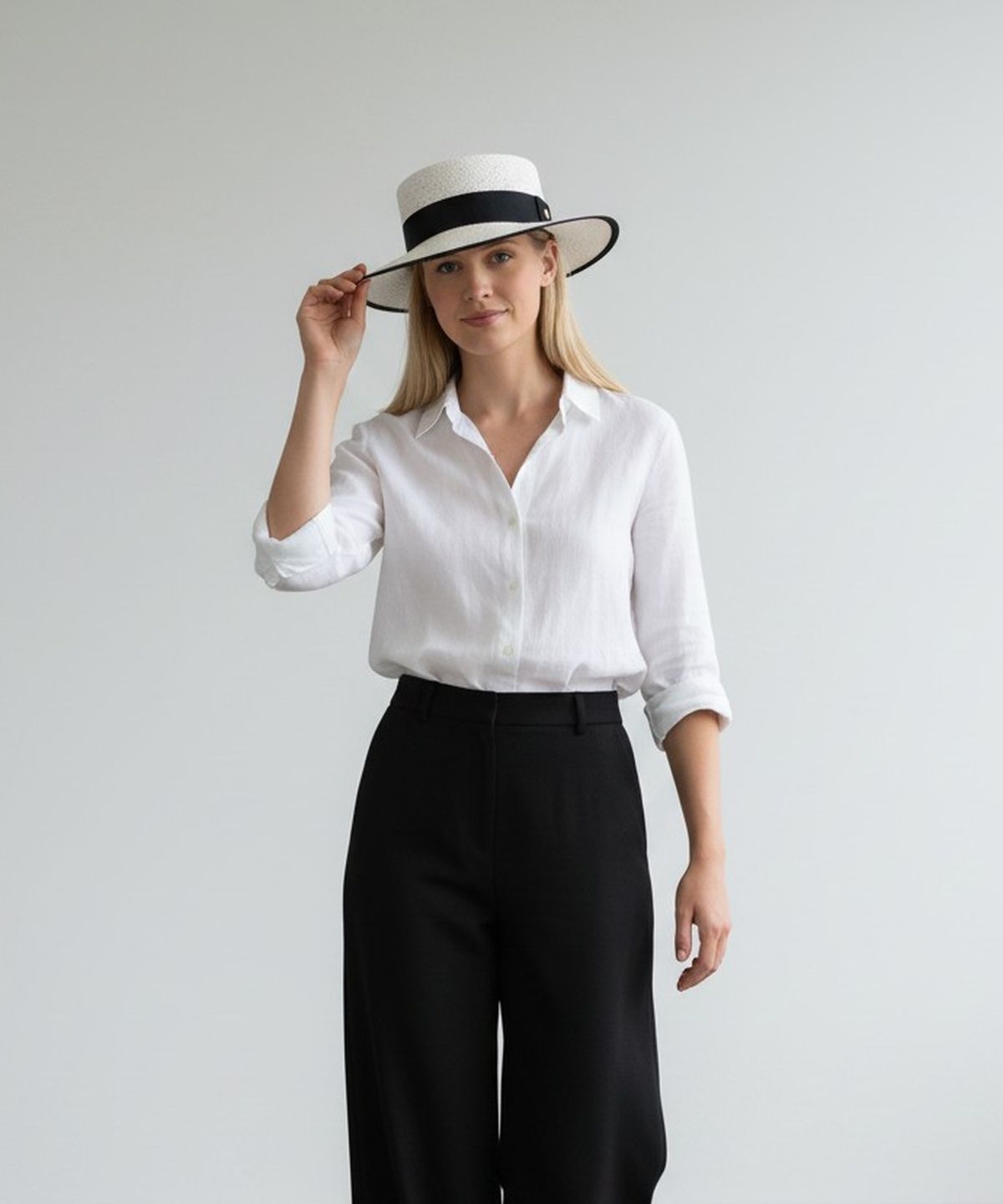 유니버셜 케미스트리(UNIVERSAL CHEMISTRY) Edge Taping White Long Panama Hat 파나마햇