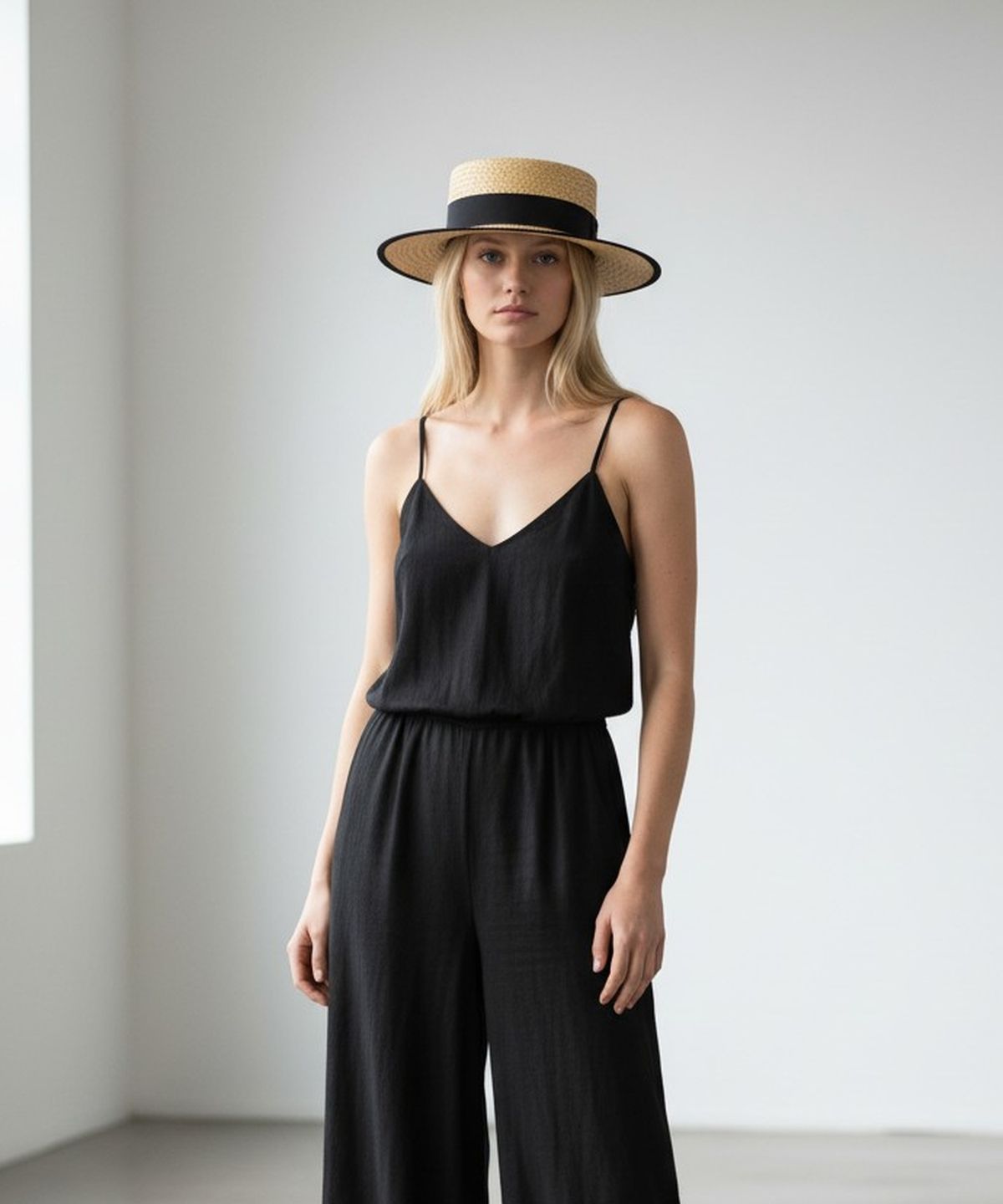 유니버셜 케미스트리(UNIVERSAL CHEMISTRY) Edge Taping Beige Long Panama Hat 파나마햇