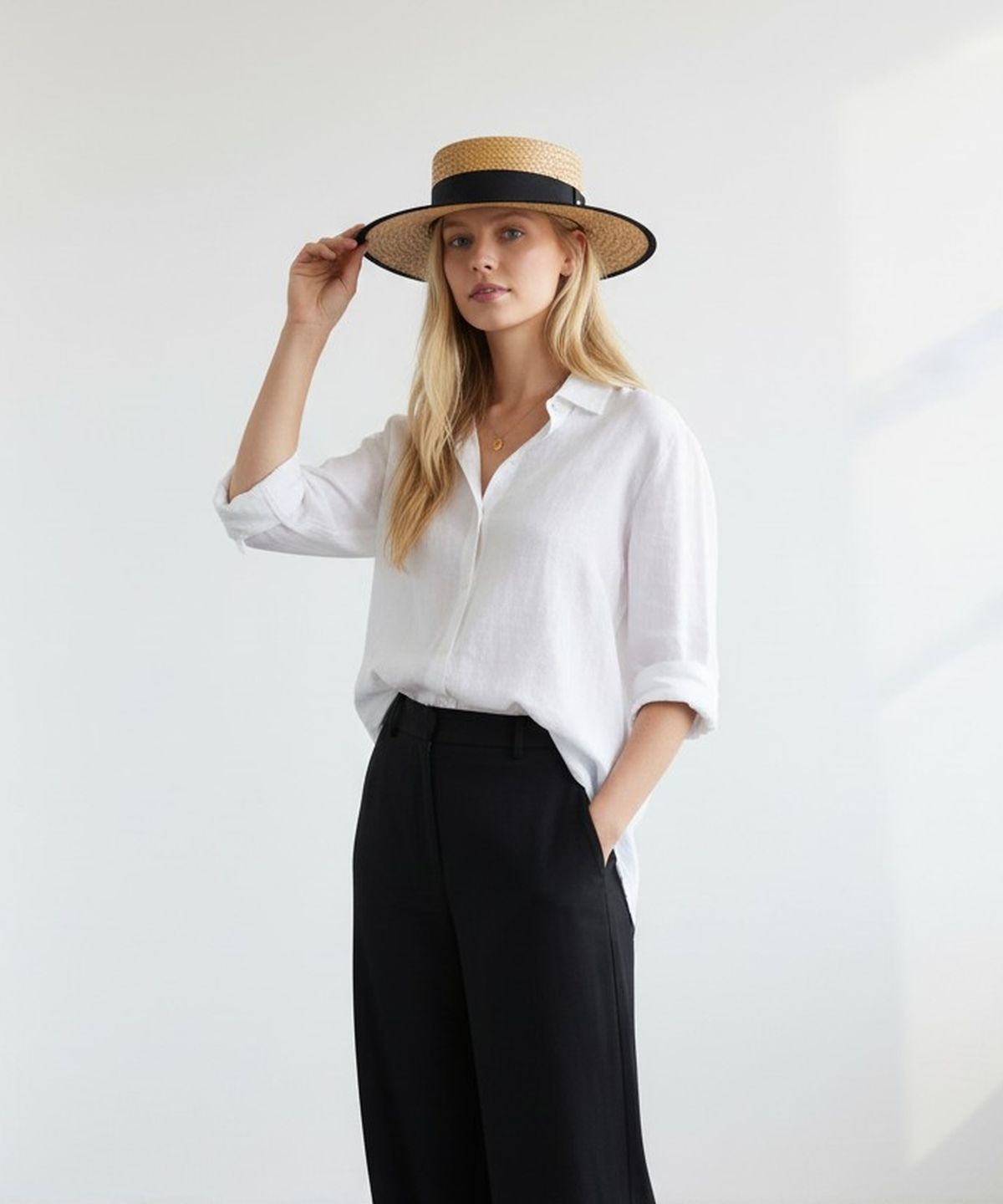 유니버셜 케미스트리(UNIVERSAL CHEMISTRY) Edge Taping Brown Long Panama Hat 파나마햇
