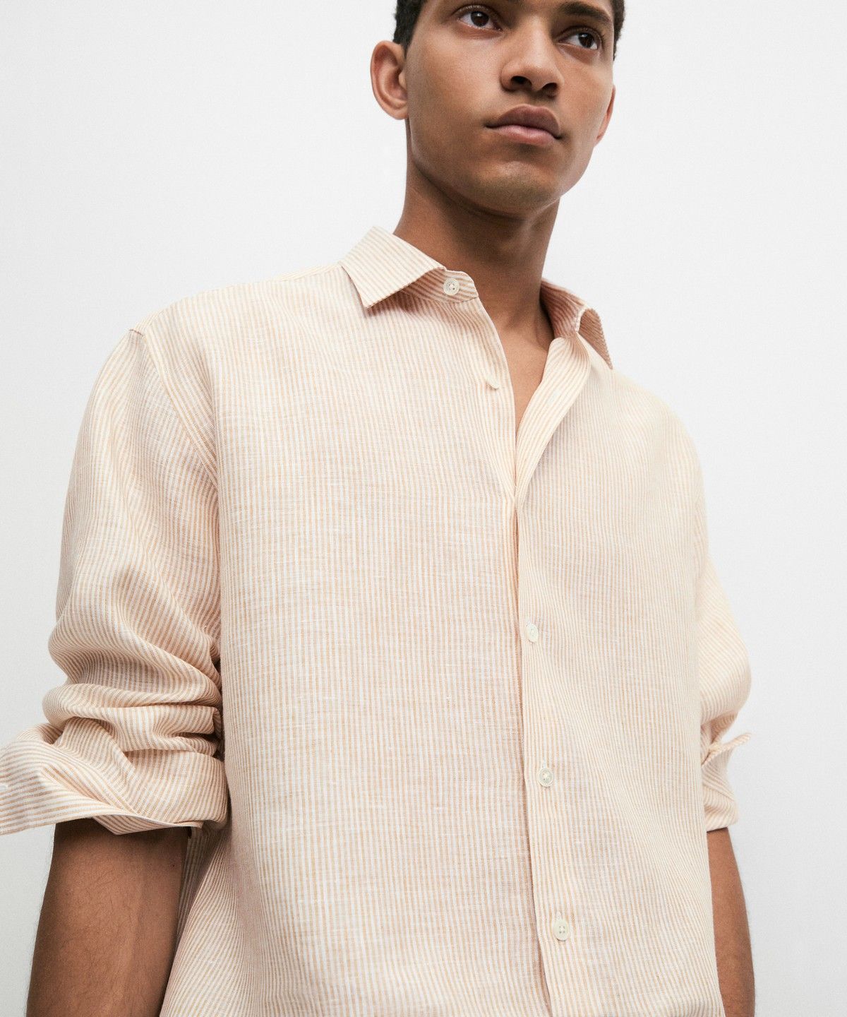 마시모두띠(MASSIMO DUTTI) 100% 린넨 스트라이프 레귤러 핏 셔츠