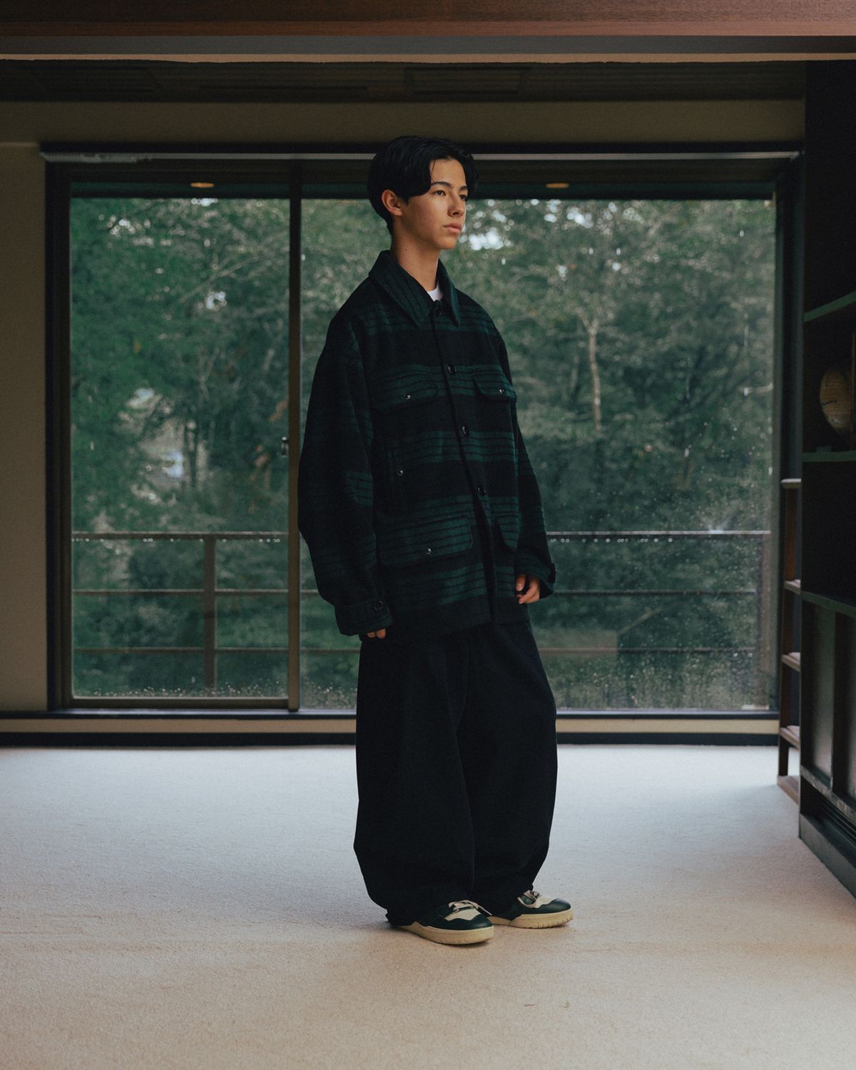 앵글런(ANGLAN) Herringbone Fatigue Balloon Pants - Black