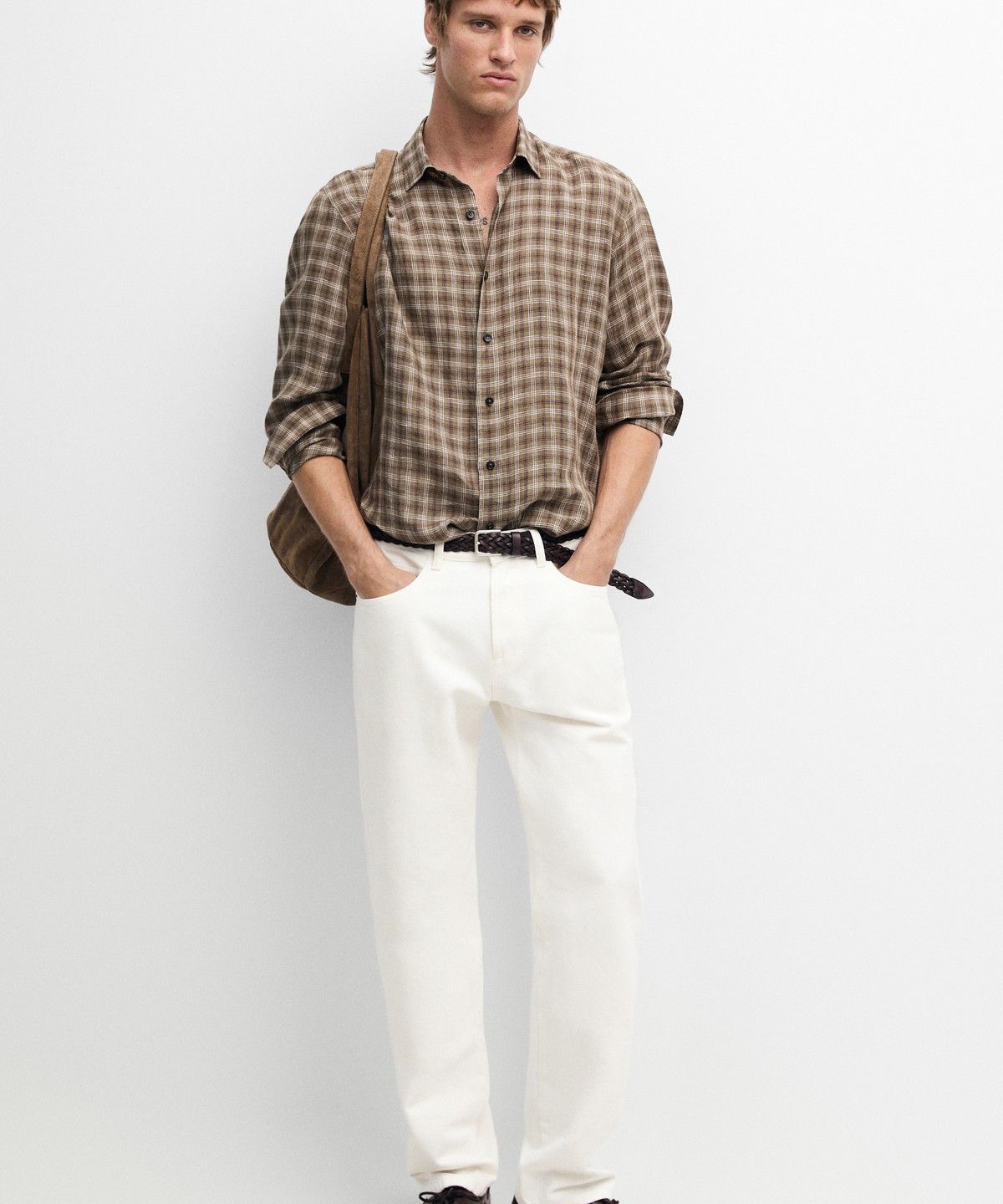 마시모두띠(MASSIMO DUTTI) 100% 린넨 레귤러 핏 체크 셔츠