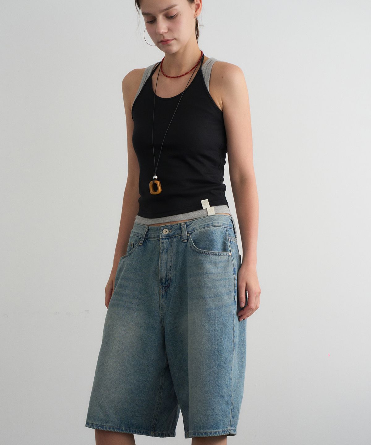 헤인트(HAINT) MAVERN WIDE BERMUDA DENIM PANTS_BLUE