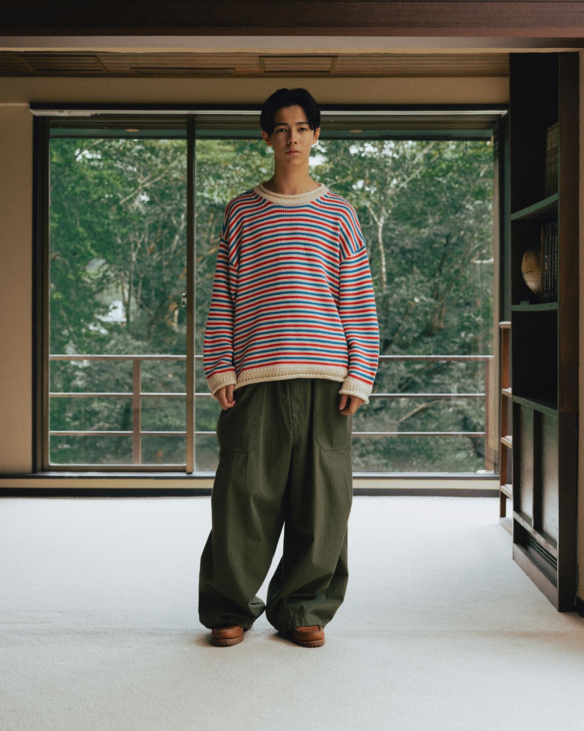 앵글런(ANGLAN) Herringbone Fatigue Balloon Pants - Khaki