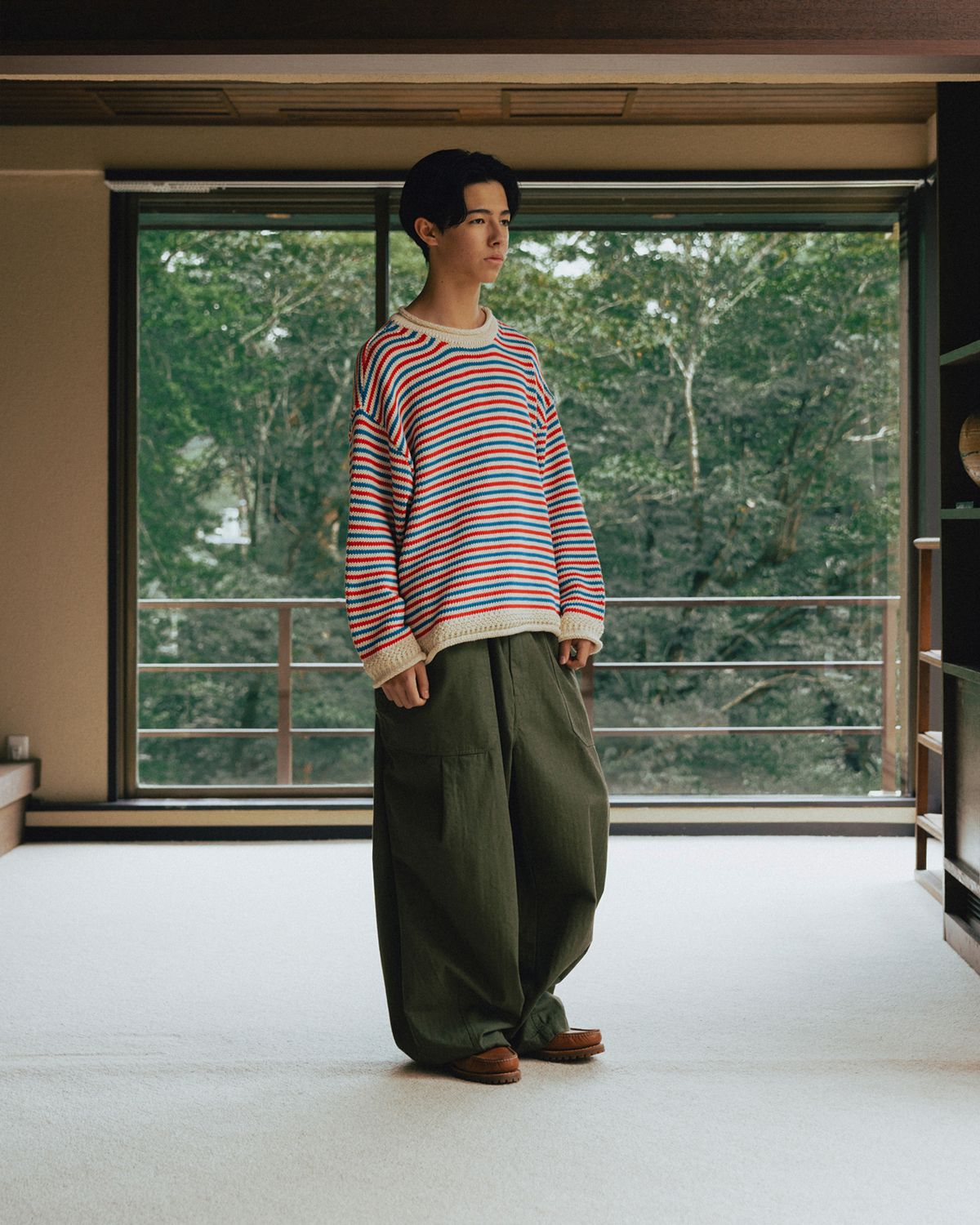 앵글런(ANGLAN) Herringbone Fatigue Balloon Pants - Khaki