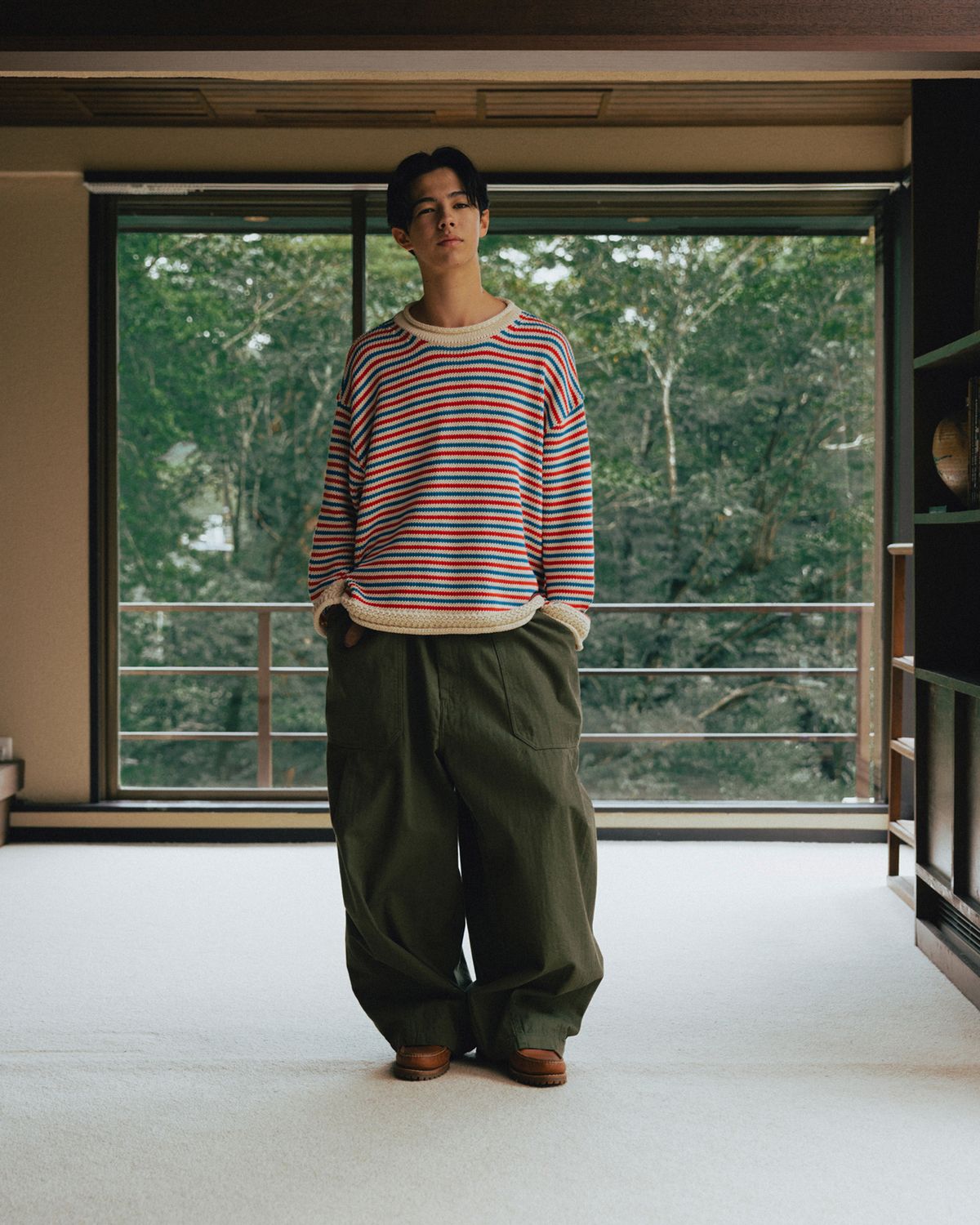 앵글런(ANGLAN) Herringbone Fatigue Balloon Pants - Khaki