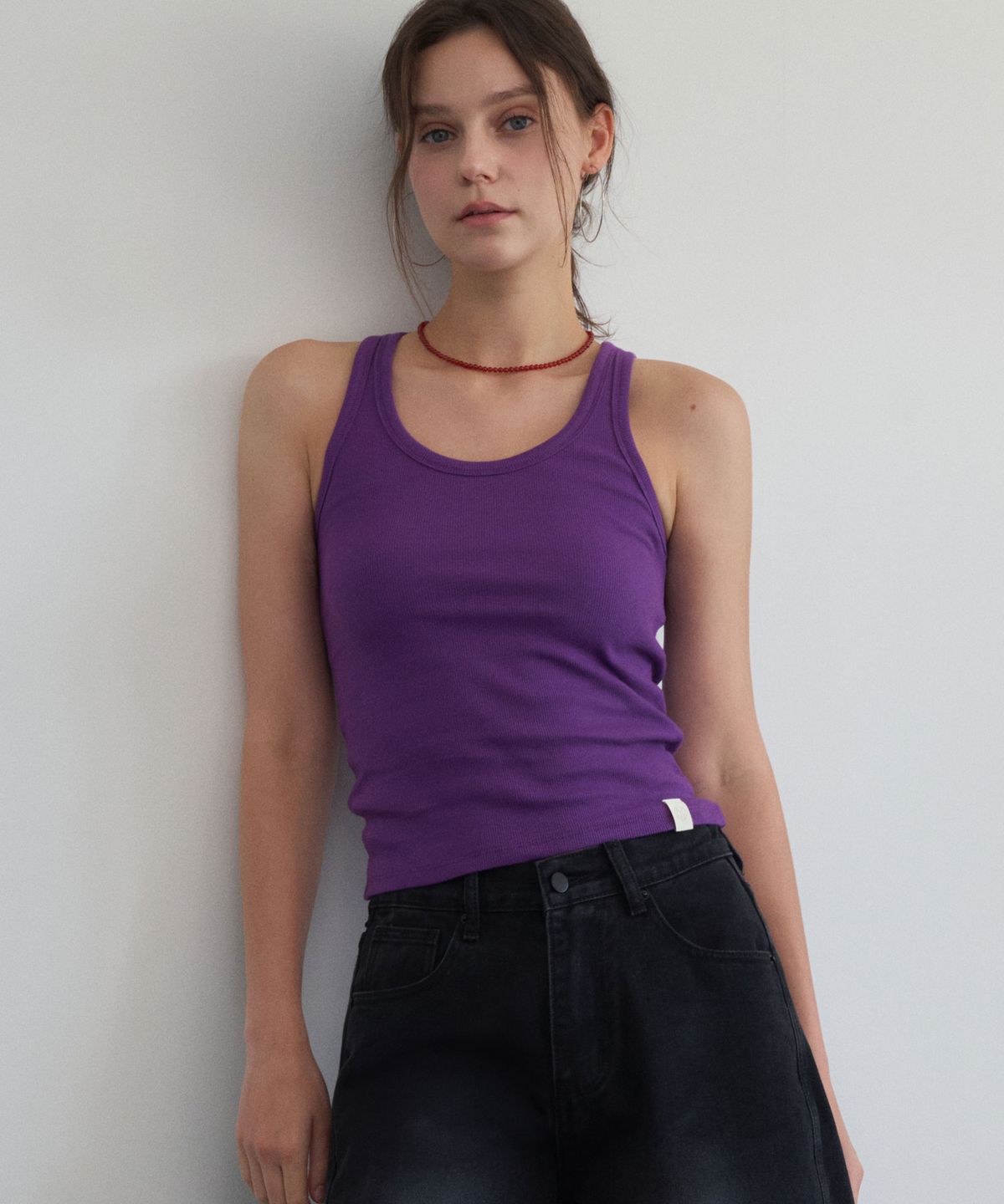 헤인트(HAINT) CLOET BACK LINE RIBBED SLEEVELESS TOP 5COL_IVORYOLIVE GREENPURPLEGRAYBLACK