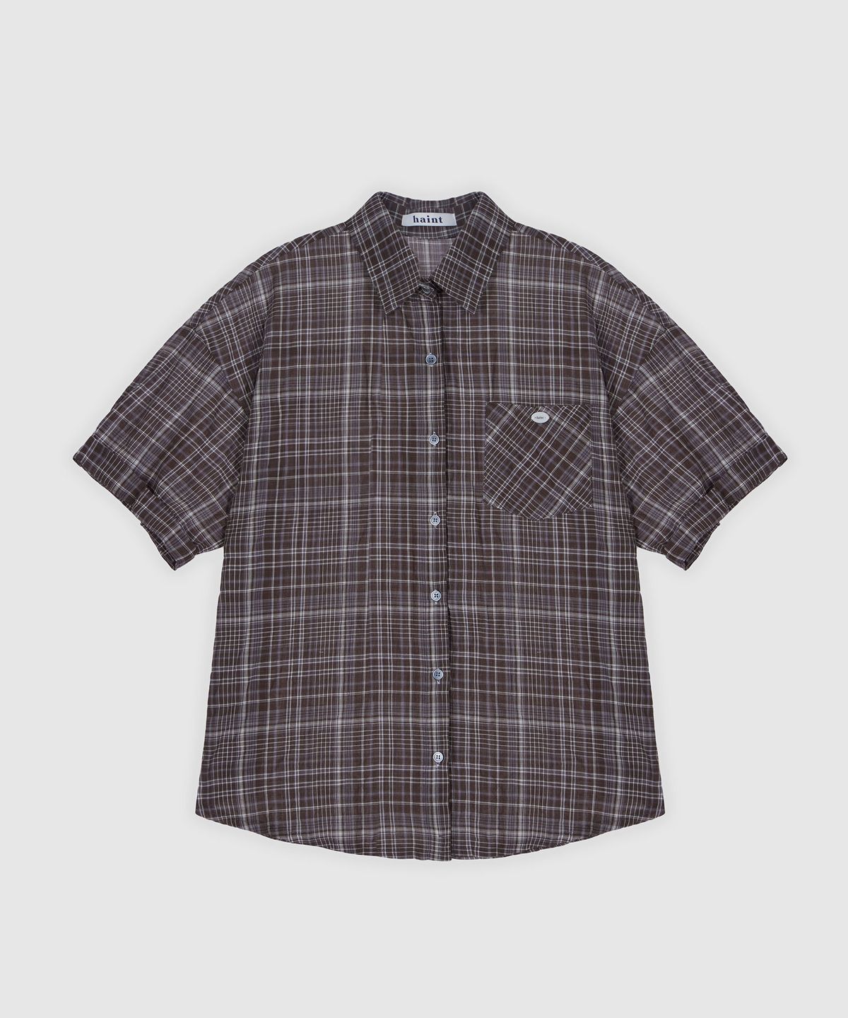 헤인트(HAINT) ADELLE CHECK ROLL-UP HALF SHIRT 2COL_BROWN