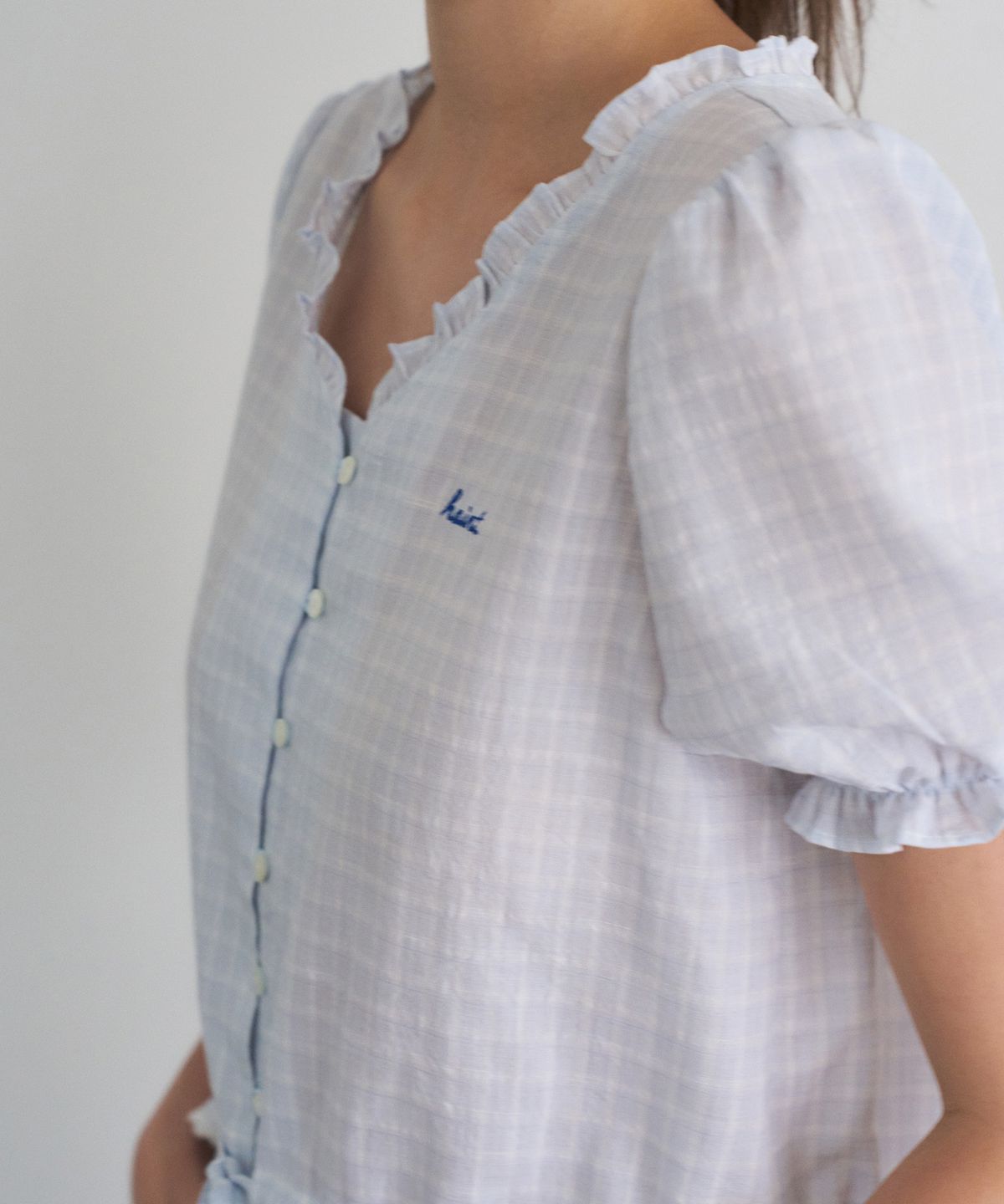 헤인트(HAINT) LIRIA CHECK STRING HALF SHIRT 2COL_LIGHT BLUE