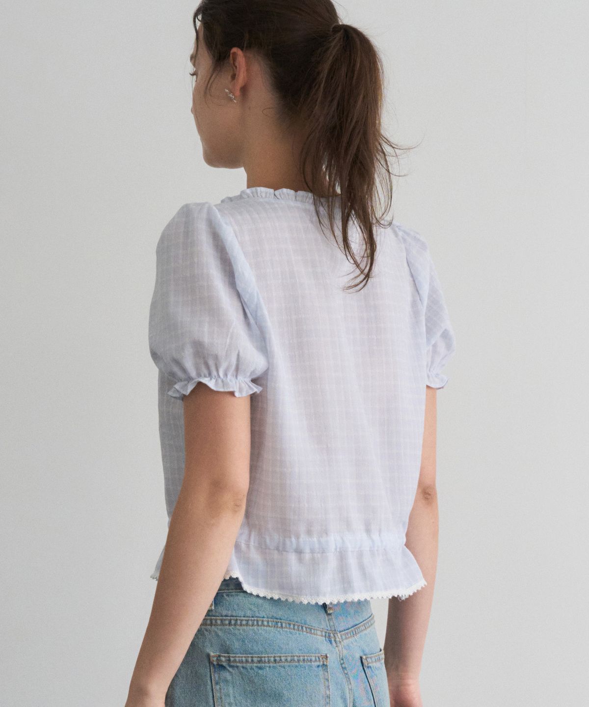 헤인트(HAINT) LIRIA CHECK STRING HALF SHIRT 2COL_LIGHT BLUE