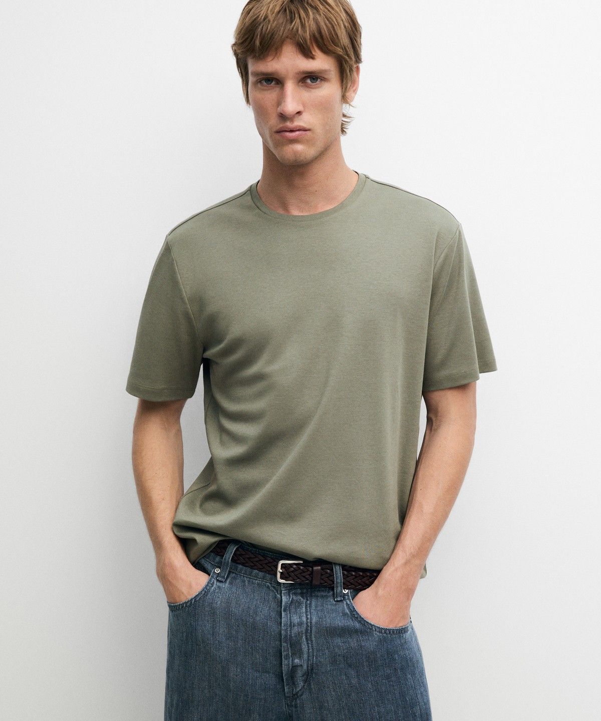 마시모두띠(MASSIMO DUTTI) 코튼 블렌드 반팔 티셔츠